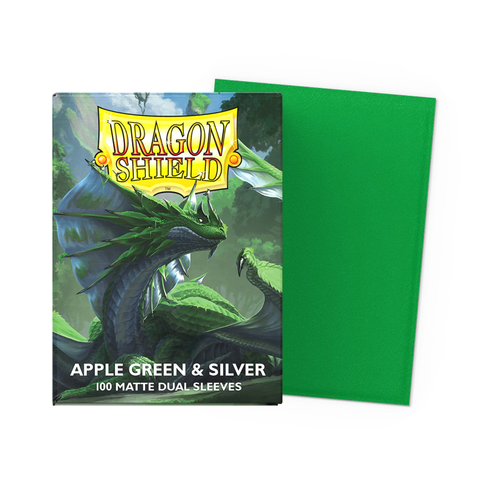 Dragon Shield - 100 Deck Protector Sleeves - Standard Size - Matte Dual - Apple Green & Silver - AT-15073