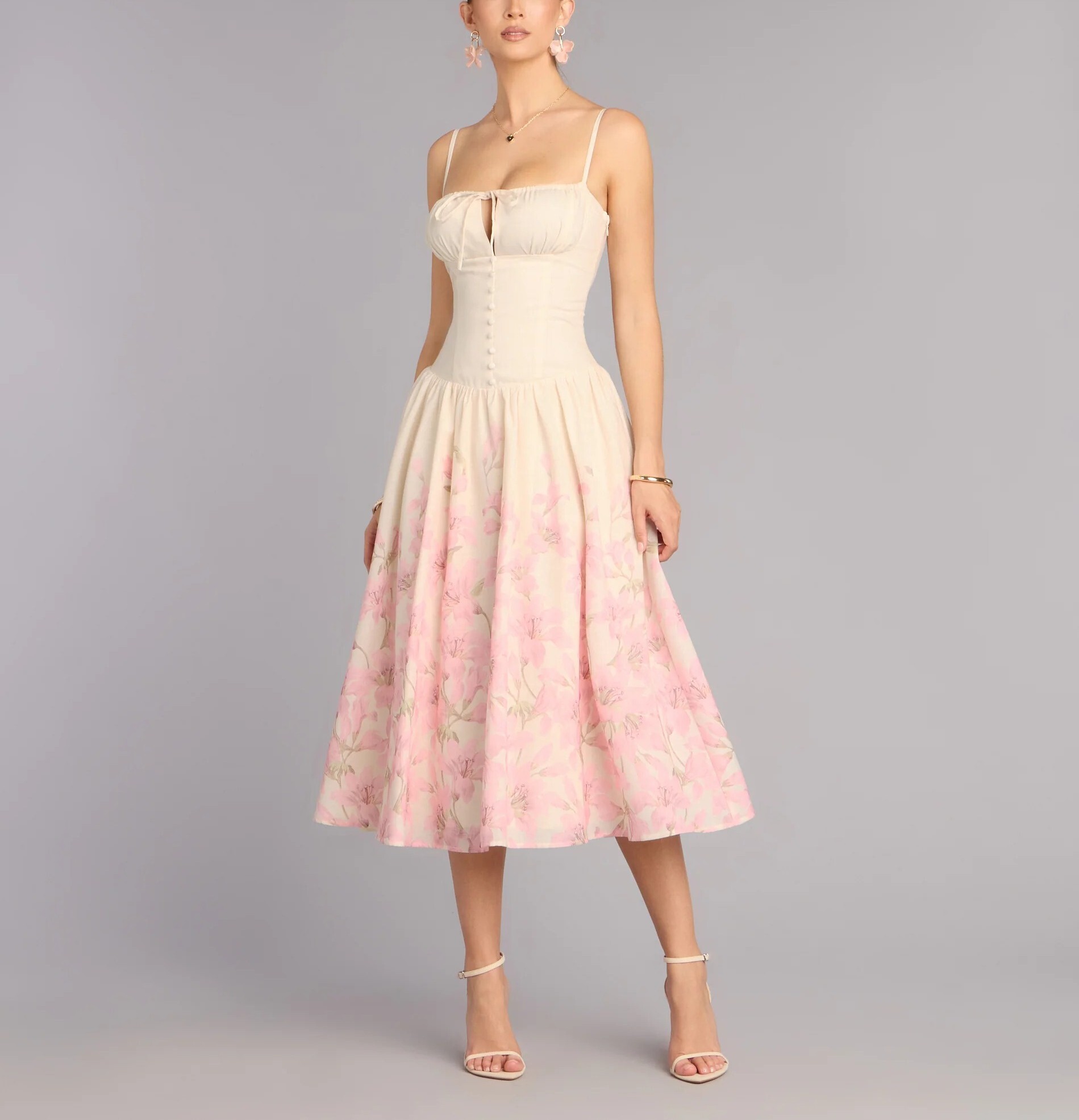 Pink Bloom粉紅奶油漸層印花馬甲Dress