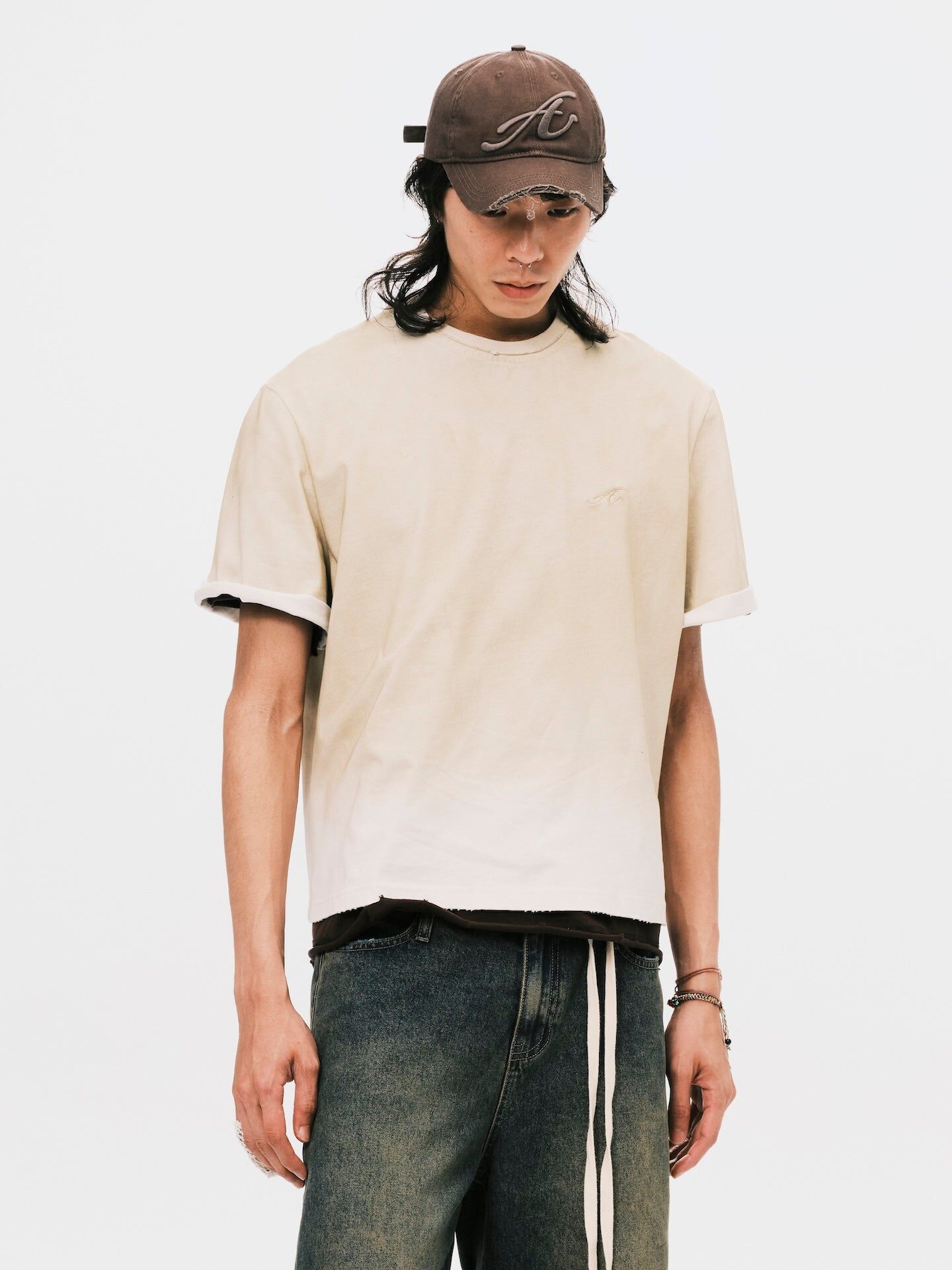 ANOWHEREMAN｜Dirty Washed Cropped Tee (Dust)