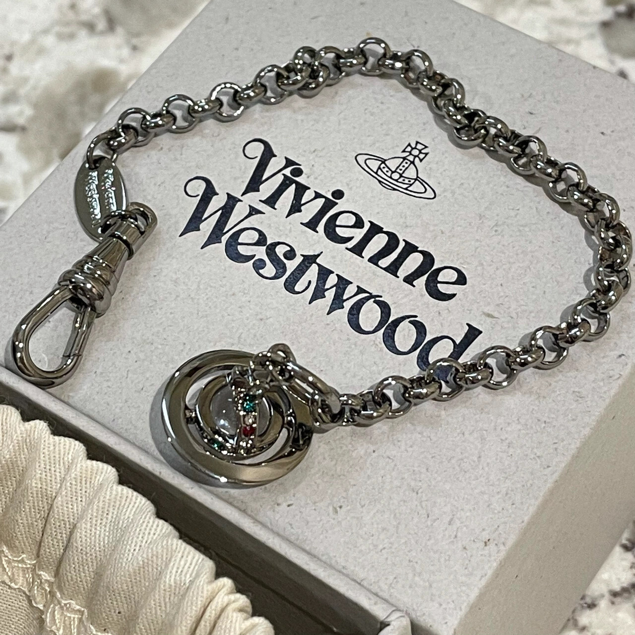 代購-Vivienne Westwood new petite orb 迷你透明土星 手鍊 槍灰色
