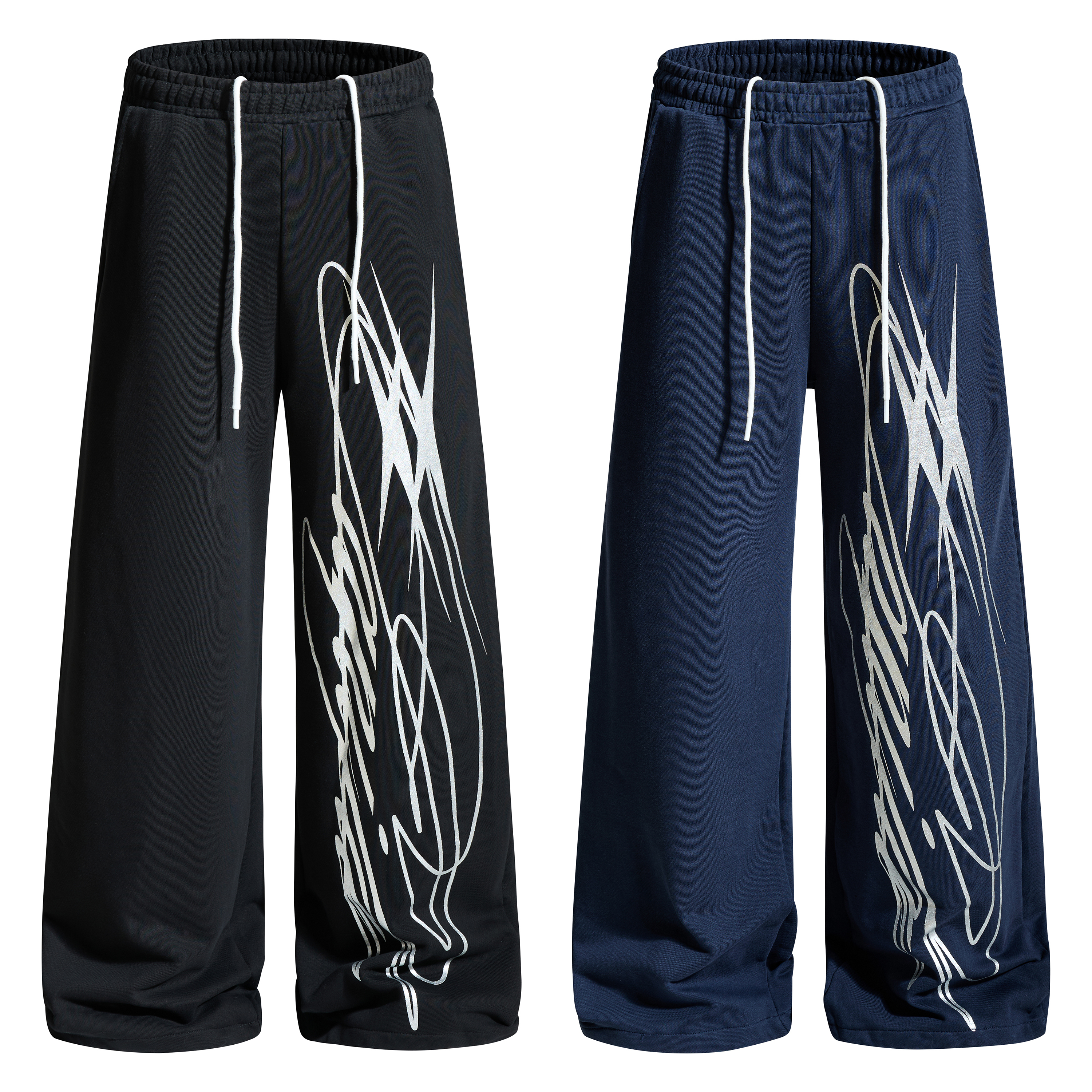 《S.V》草寫英文字直筒棉褲