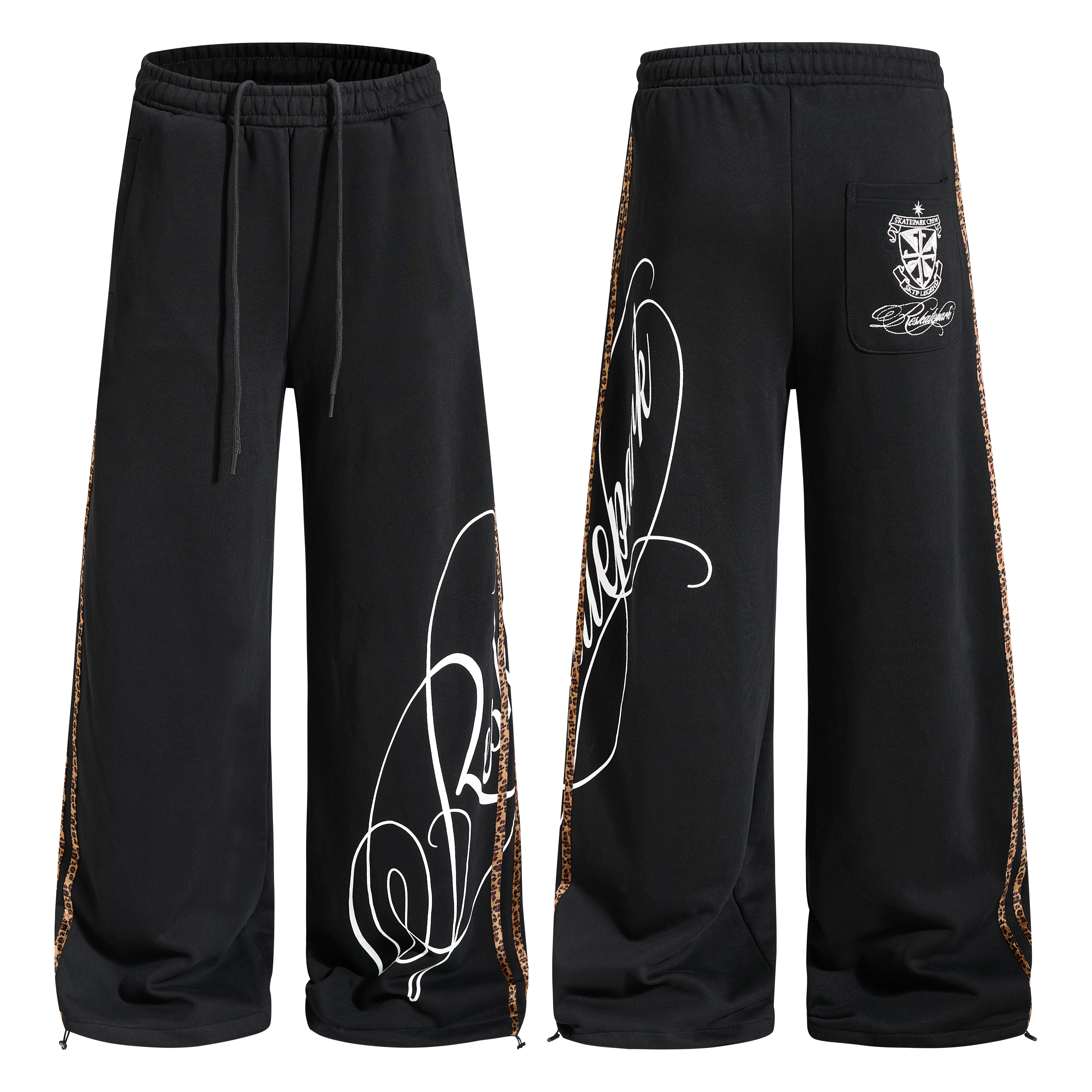 《S.V》豹紋邊英文字棉寬褲