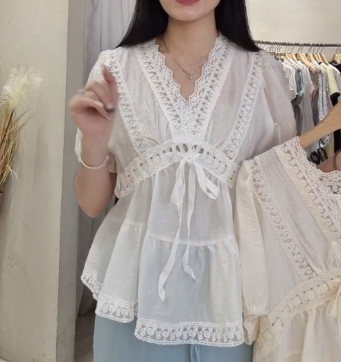 SU6161 鈎花圍邊雪紡上衣