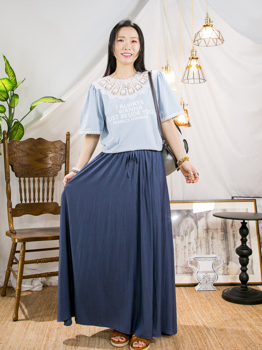 領位 袖口LACE．英文字PRINT．COTTON料TOP