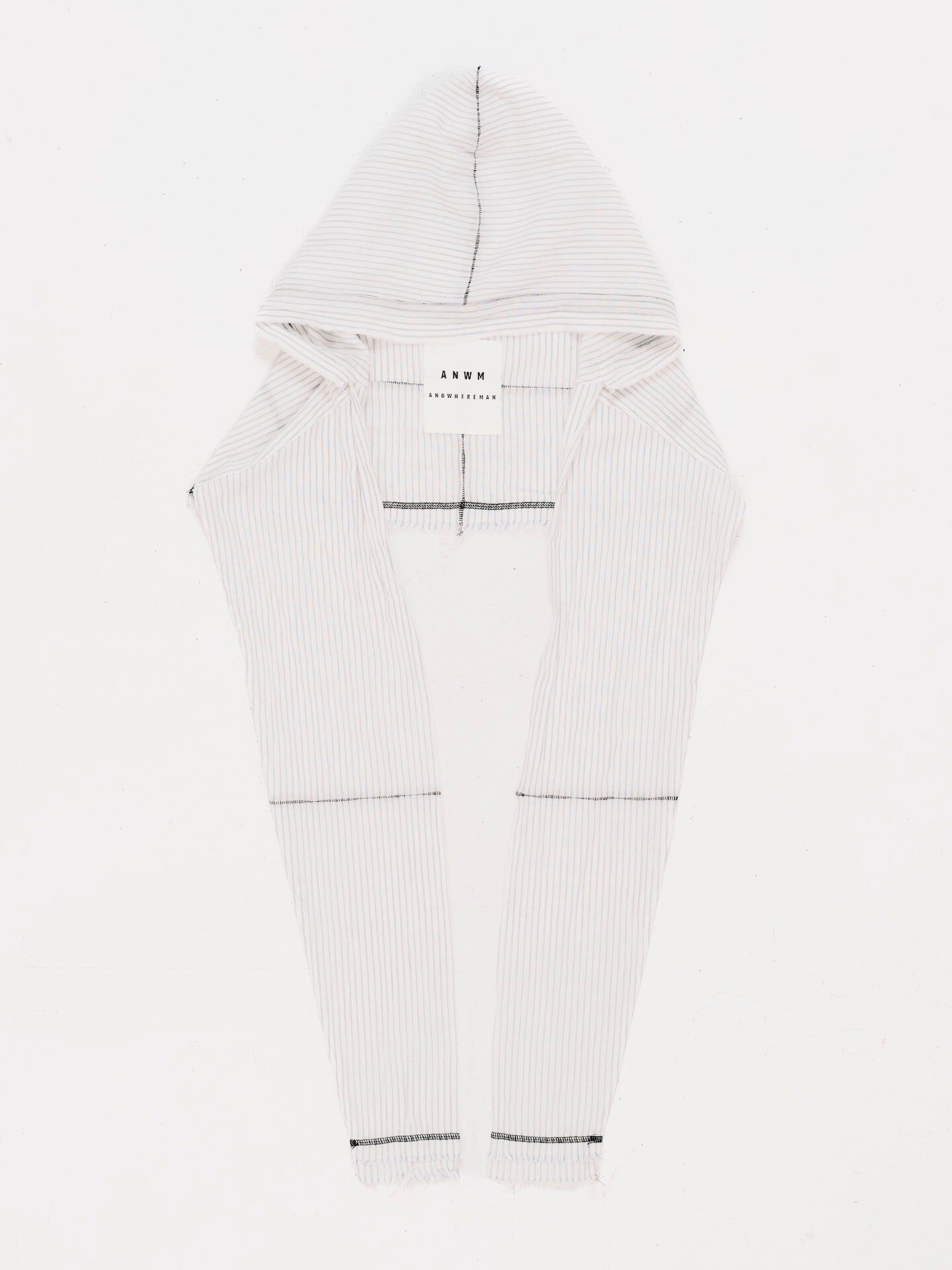 ANOWHEREMAN｜Raw Edge Hoodie Scarf (White Stripe)