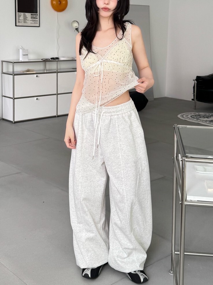 今日不營業🎧下抽繩薄款繭型棉褲