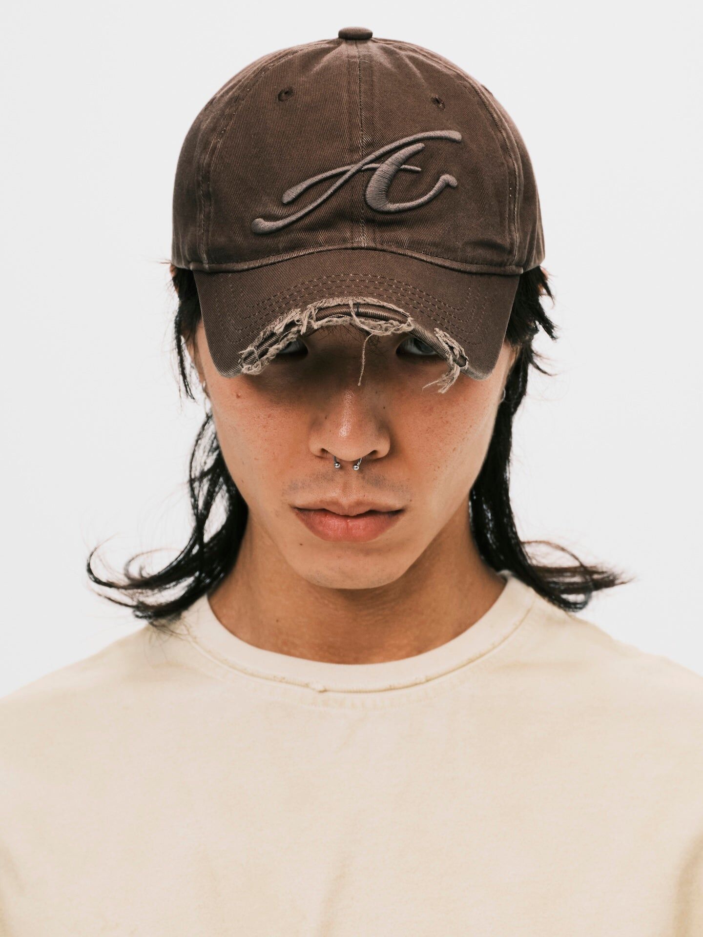 ANOWHEREMAN｜Raw Edge Baseball Cap (Brown)