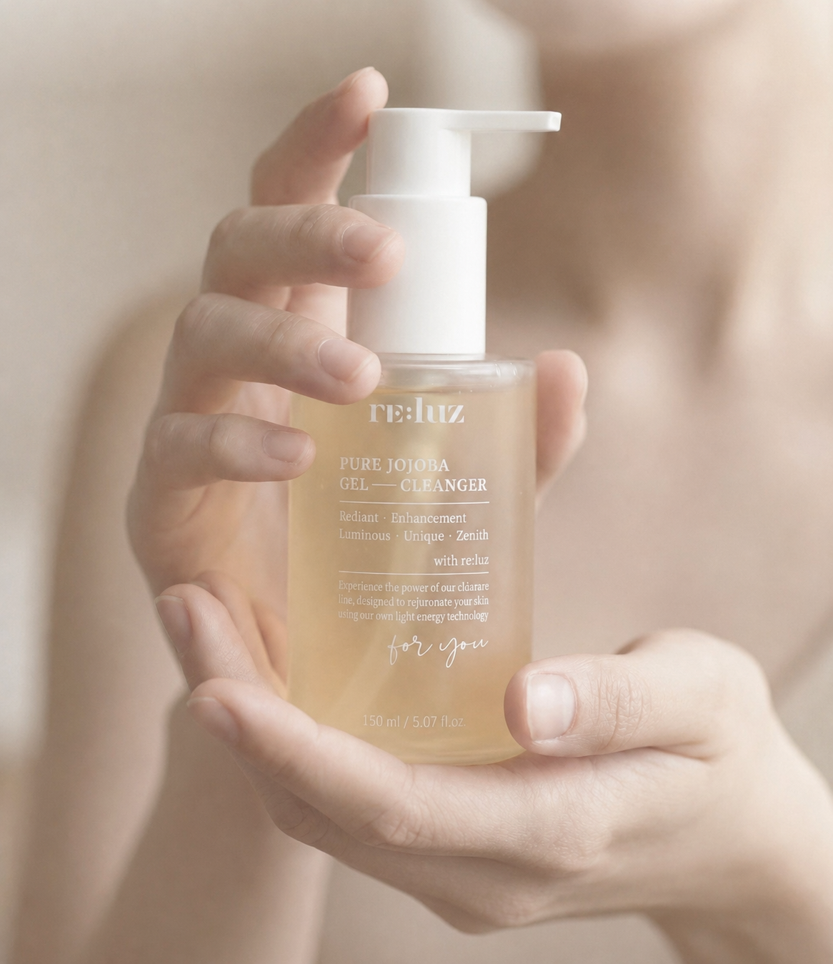RE:LUZ Cleanser in hand