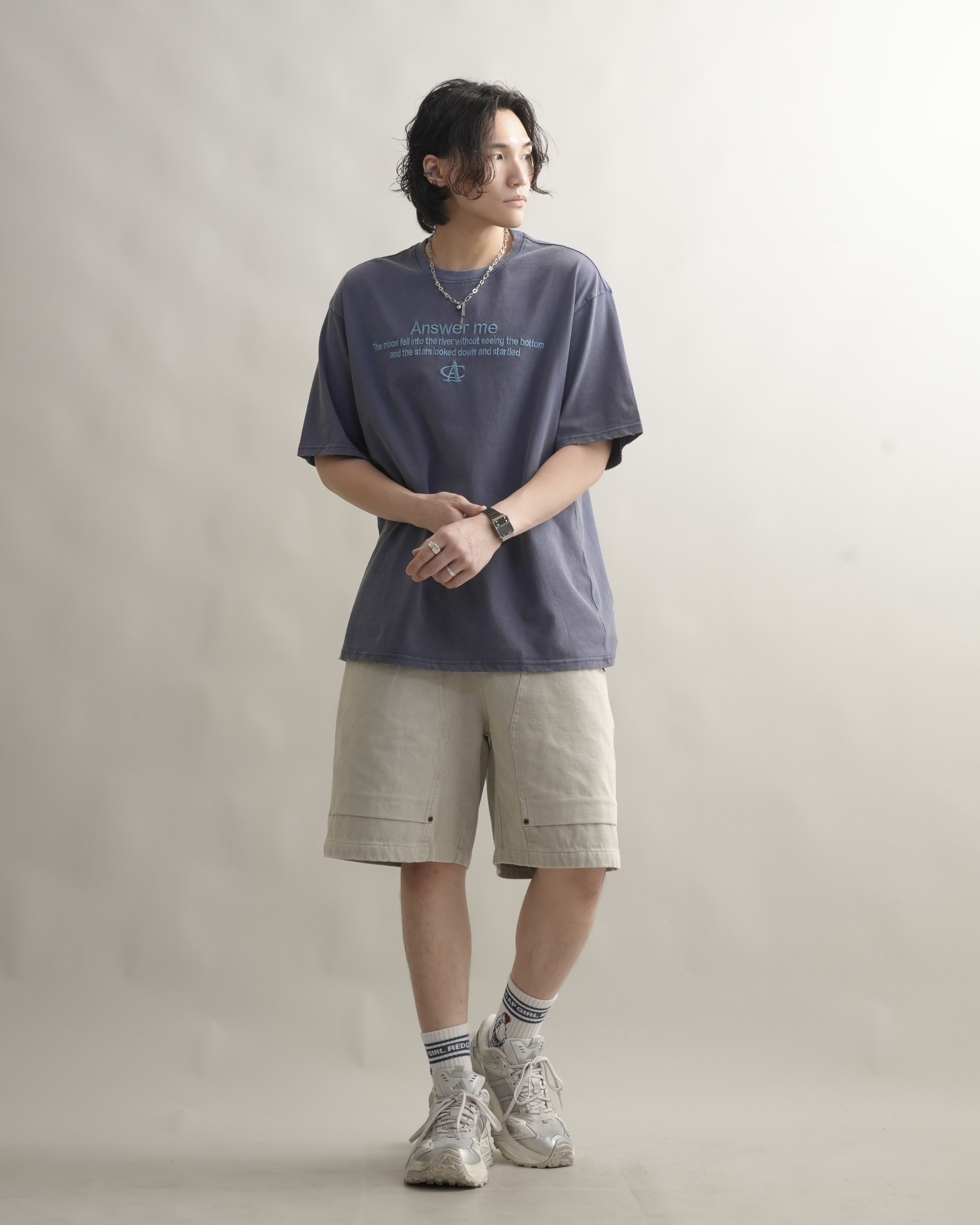 MR142 刺繡字母TEE - 藍色