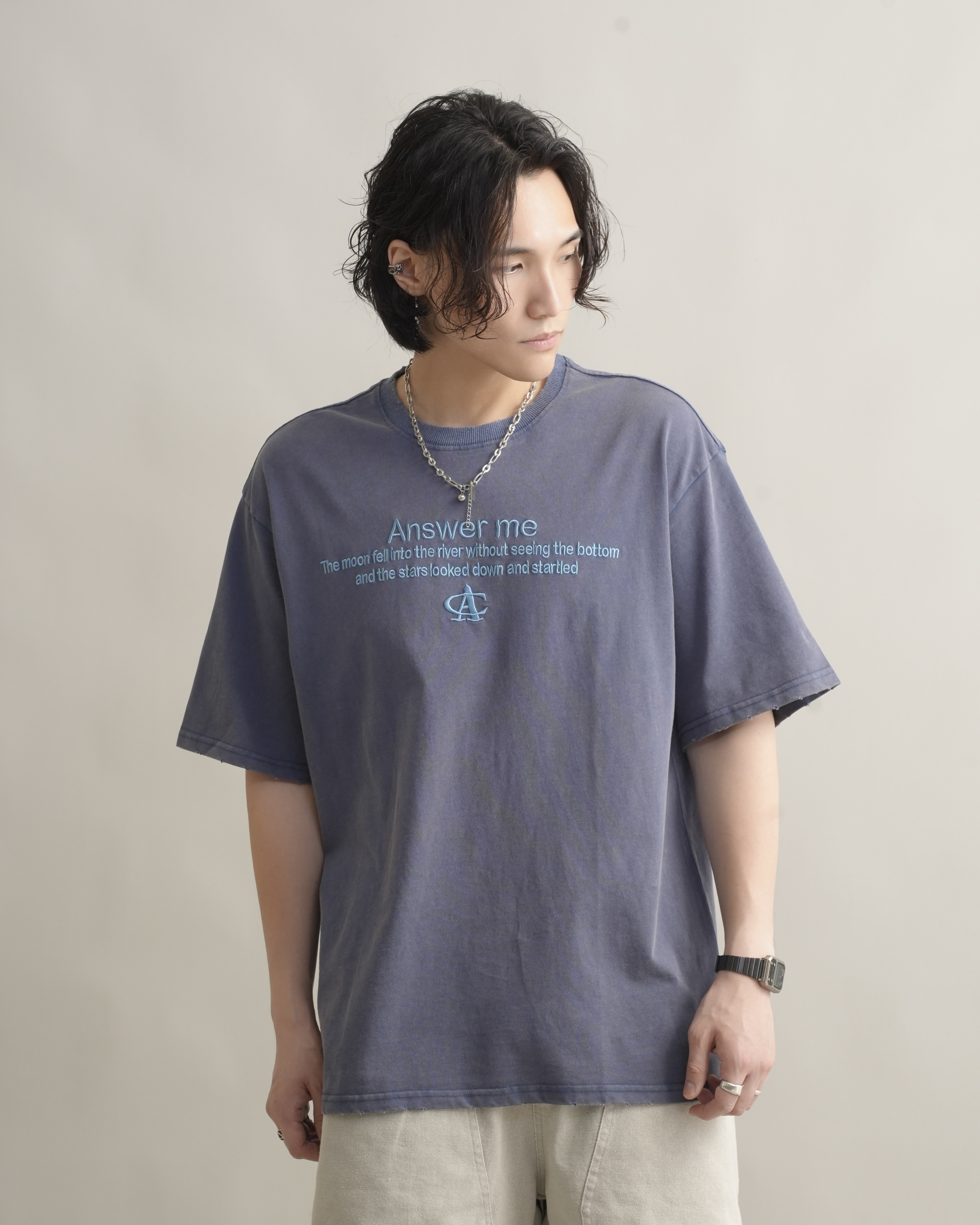 MR142 刺繡字母TEE - 藍色