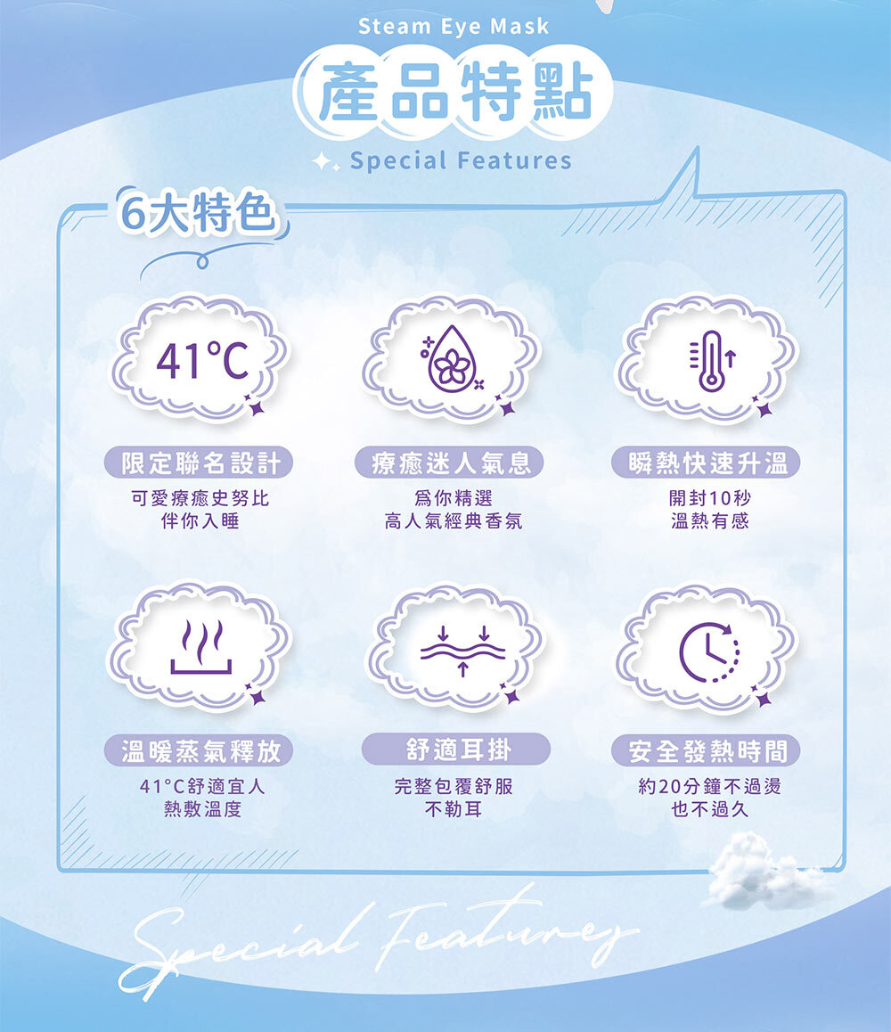 41度C｜史努比聯名 蒸氣熱敷眼罩 - 薰衣草香 (5片/盒)