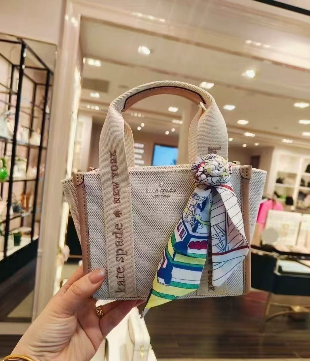 【預購】Kate Spade H043075 帆布原木色小號托特包