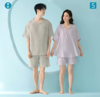 [B] GEMZ & CO LULUTIMES BRA GRAY 3176# MEN'S PURE COTTON DOUBLE LAYER YARN SIMPLE STYLE COUPLE HOME WEAR SET, T119 (T119)