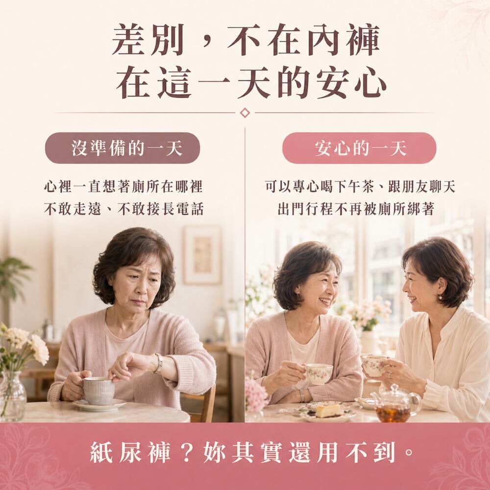 150cc女用防漏尿內褲幫助減少外出找廁所焦慮，讓喝下午茶、與朋友聊天和日常行程更安心自在
