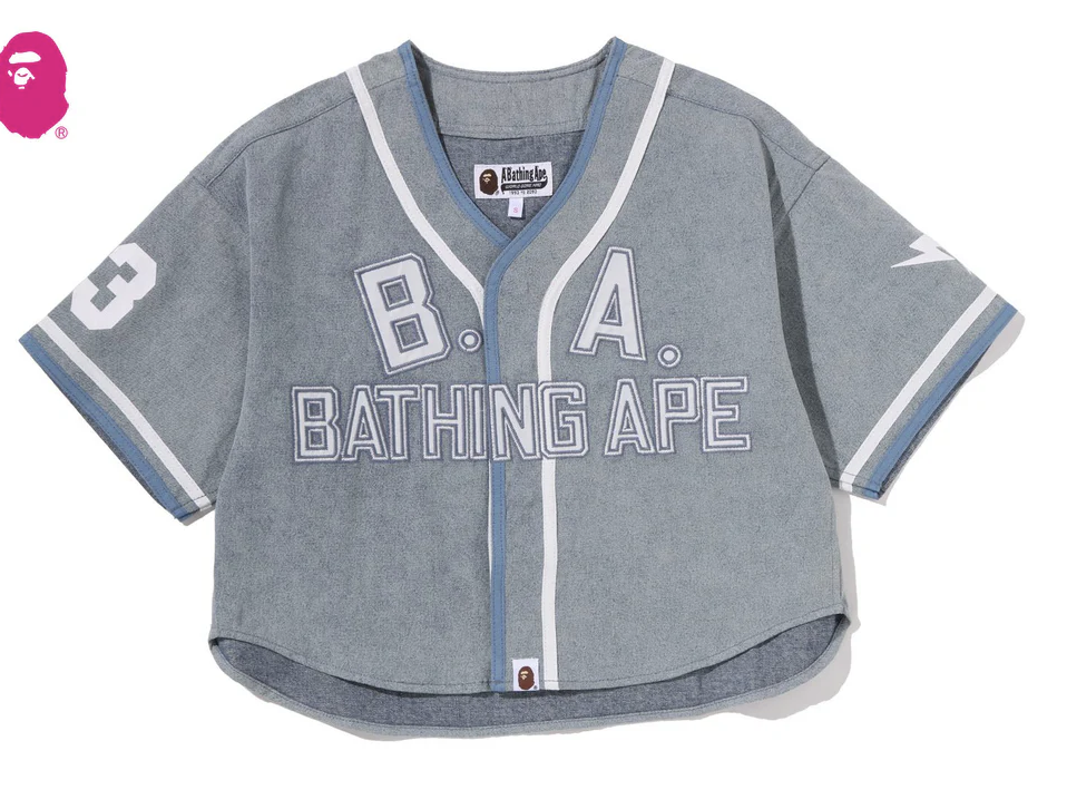 【BAPE女生】0502發售 短版CMULTI LOGO DENIM CROPPED BASEBALL SHIRT