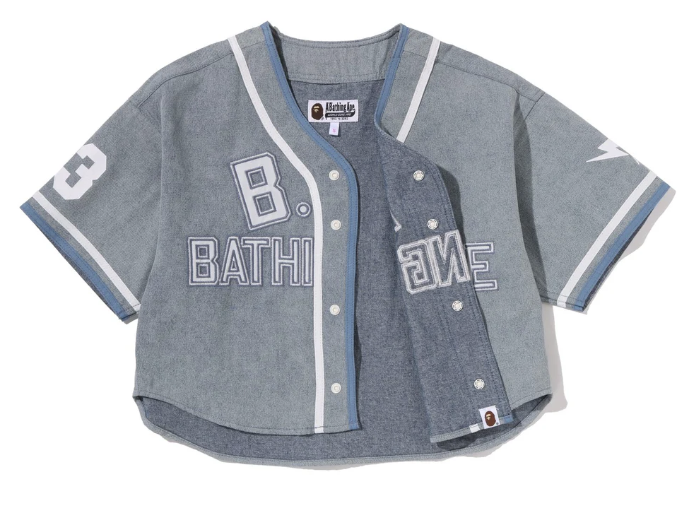 【BAPE女生】0502發售 短版CMULTI LOGO DENIM CROPPED BASEBALL SHIRT