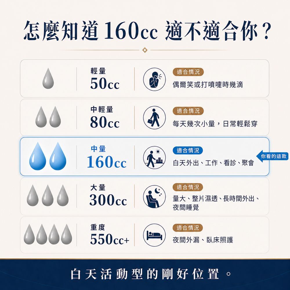 如何判斷160cc男用防漏尿內褲是否適合，推薦給尿後滴漏、膀胱問題、頻尿或不想被紙尿褲影響生活的男性