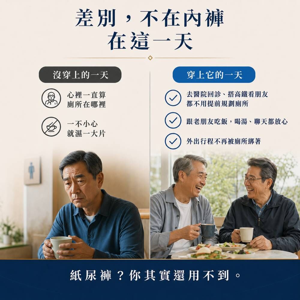 160cc男用防漏尿內褲幫助減少漏尿焦慮與外褲濕痕，讓工作、通勤、運動與外出行程更安心自在