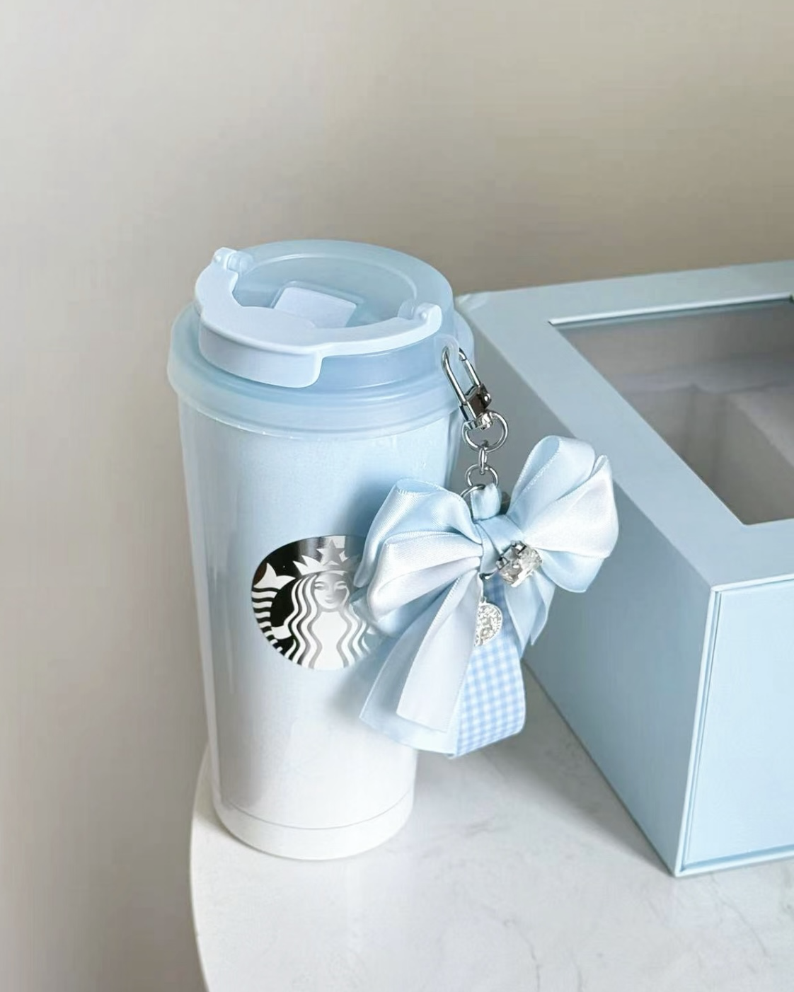 STARBUCKS 星巴克 星動告白系列 冰藍 白藍珠光漸層 不鏽鋼隨行杯 禮盒 附蝴蝶結裝飾 500ml