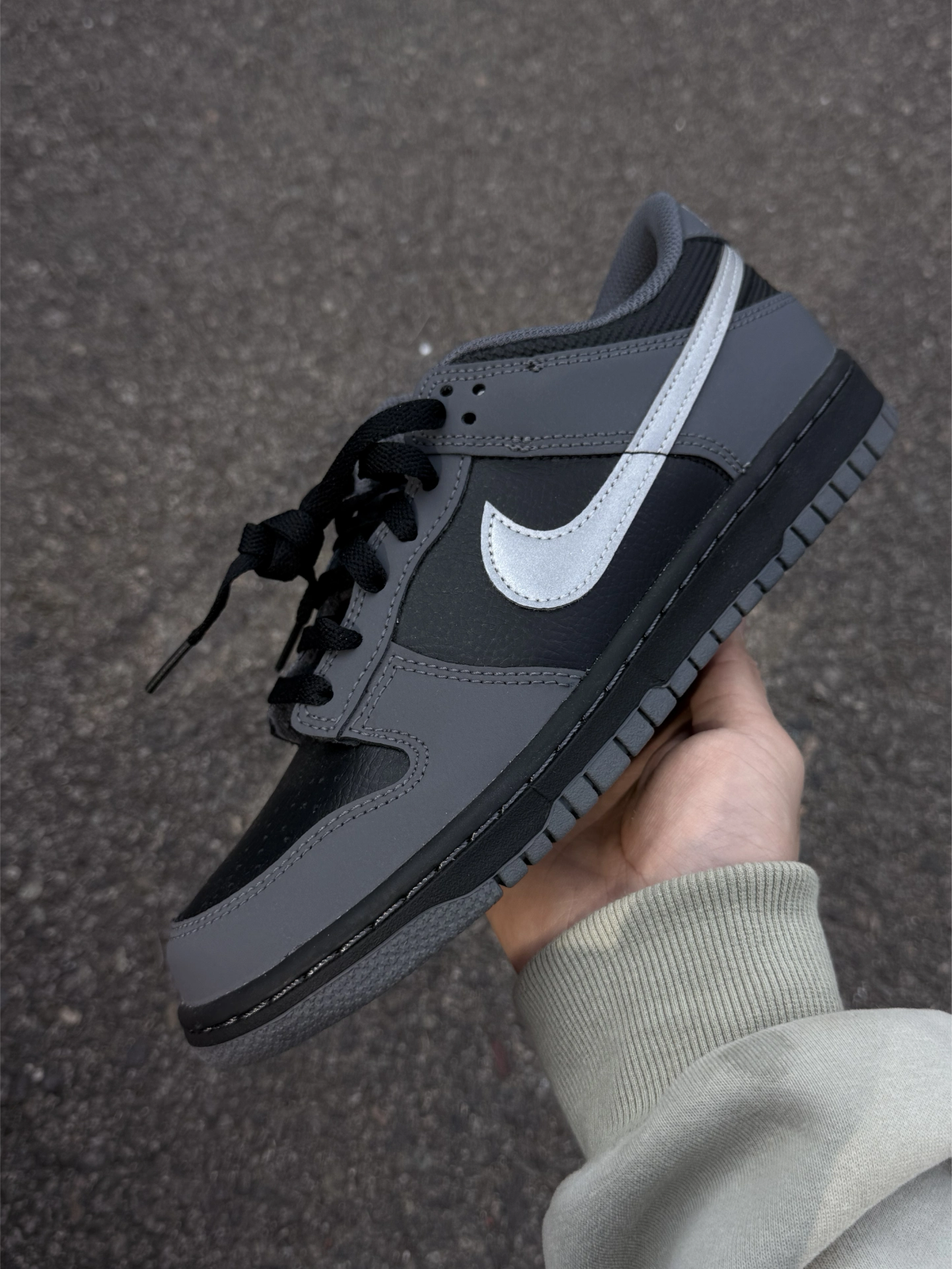 代購-Nike Dunk Low GS 狼灰 黑石灰 反光 黑灰 皮革 大童款 女鞋 IM6028-010