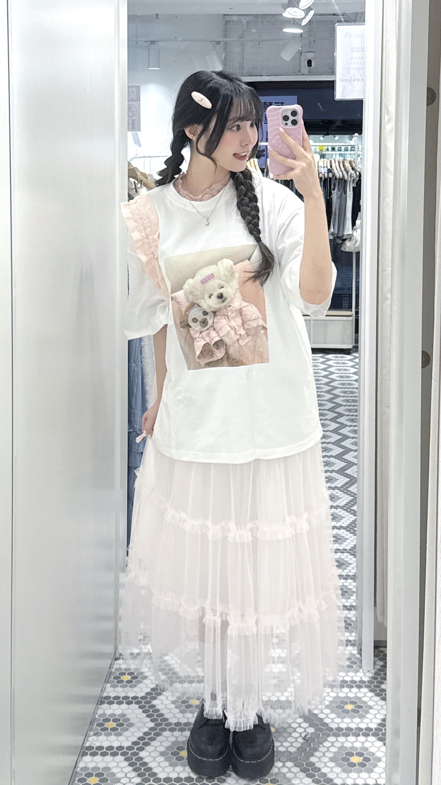 T1352｜超可愛૮ • ﻌ - ა 敷mask小狗狗oversize TEE