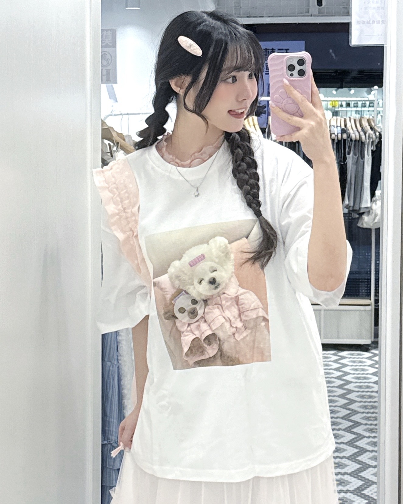 T1352｜超可愛૮ • ﻌ - ა 敷mask小狗狗oversize TEE