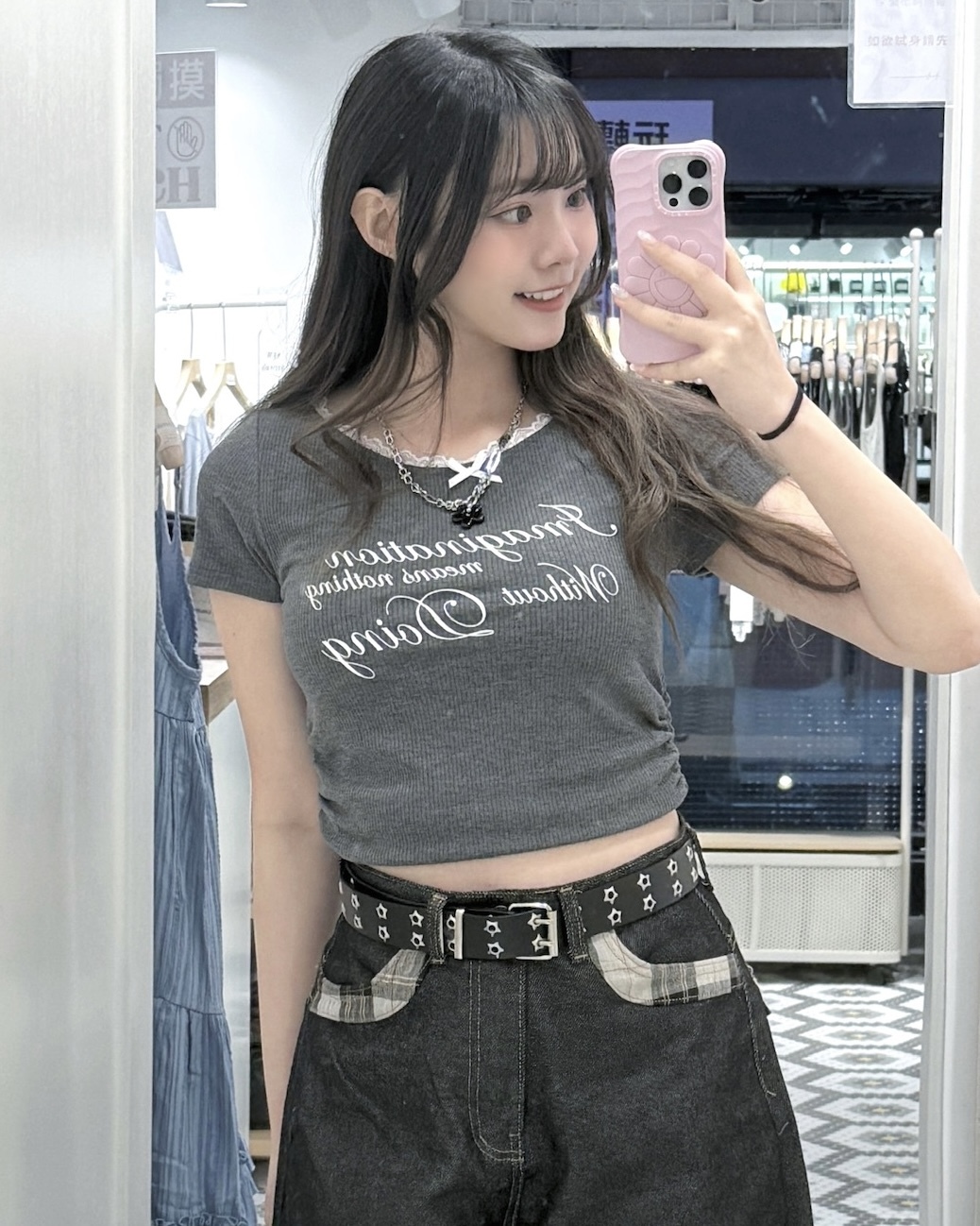 JP1214｜女團感蕾絲邊小蝴蝶結修腰上衣 ‧˚꒰🍷💋ྀིྀི ꒱༘‧