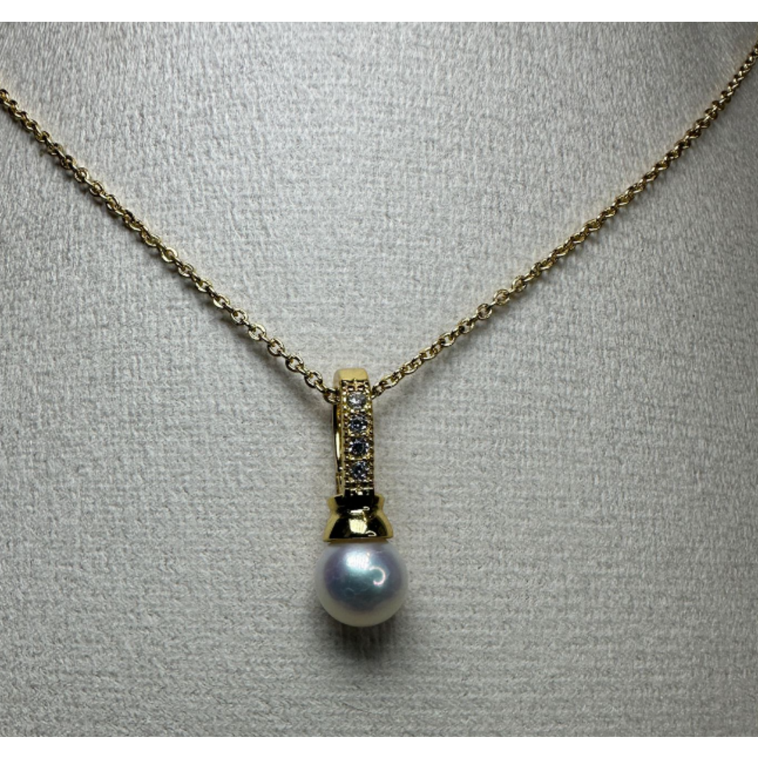 HKAG0502-018 日本AKOYA 海水珍珠頸鏈 排鑽款 (長) (鍍彩金) (金) 粉光 6.5MM UP (A18)