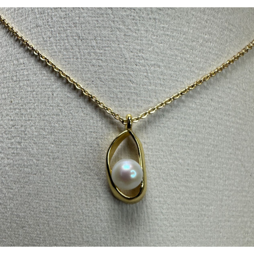 HKAG0502-024 日本AKOYA 近圓海水珍珠頸鏈 不規則形 (鍍彩銀) (金) 粉光 6.0MM UP (A24)