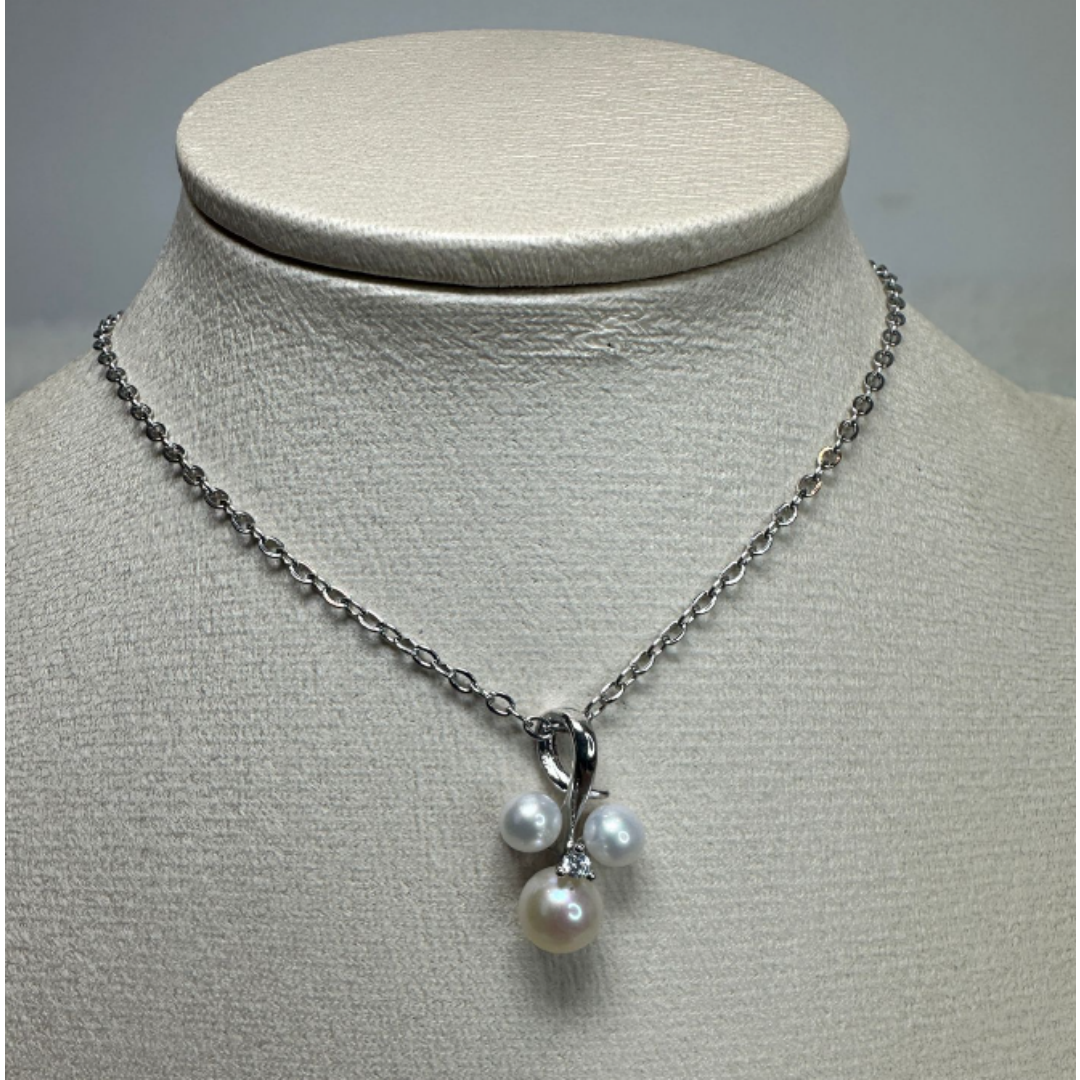 HKAG0502-019 日本AKOYA 海水珍珠頸鏈 葡萄款 (鍍彩銀) (銀) 粉光 6.0MM +4MM UP (A19)