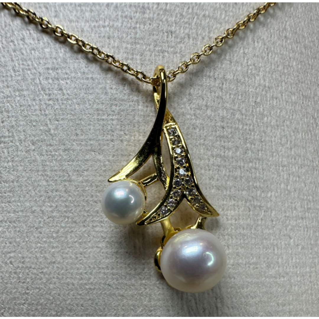 HKAG0502-020 日本AKOYA 海水珍珠頸鏈 櫻桃款 (鍍彩銀) (銀) 粉光 7.0MM+4MM UP (A20)