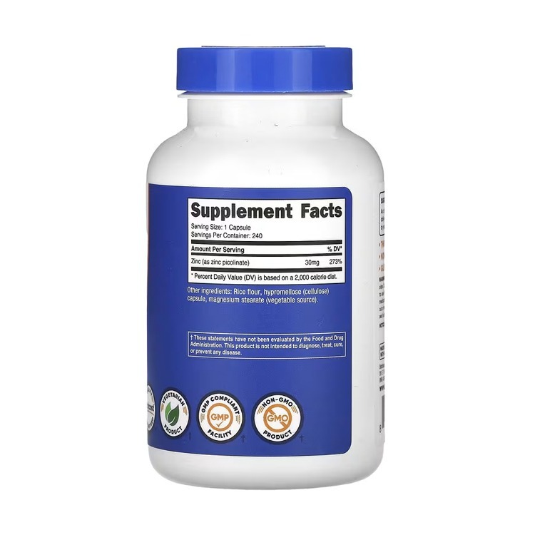 美國Nutricost Zinc 吡啶甲酸鋅片30毫克，240粒膠囊