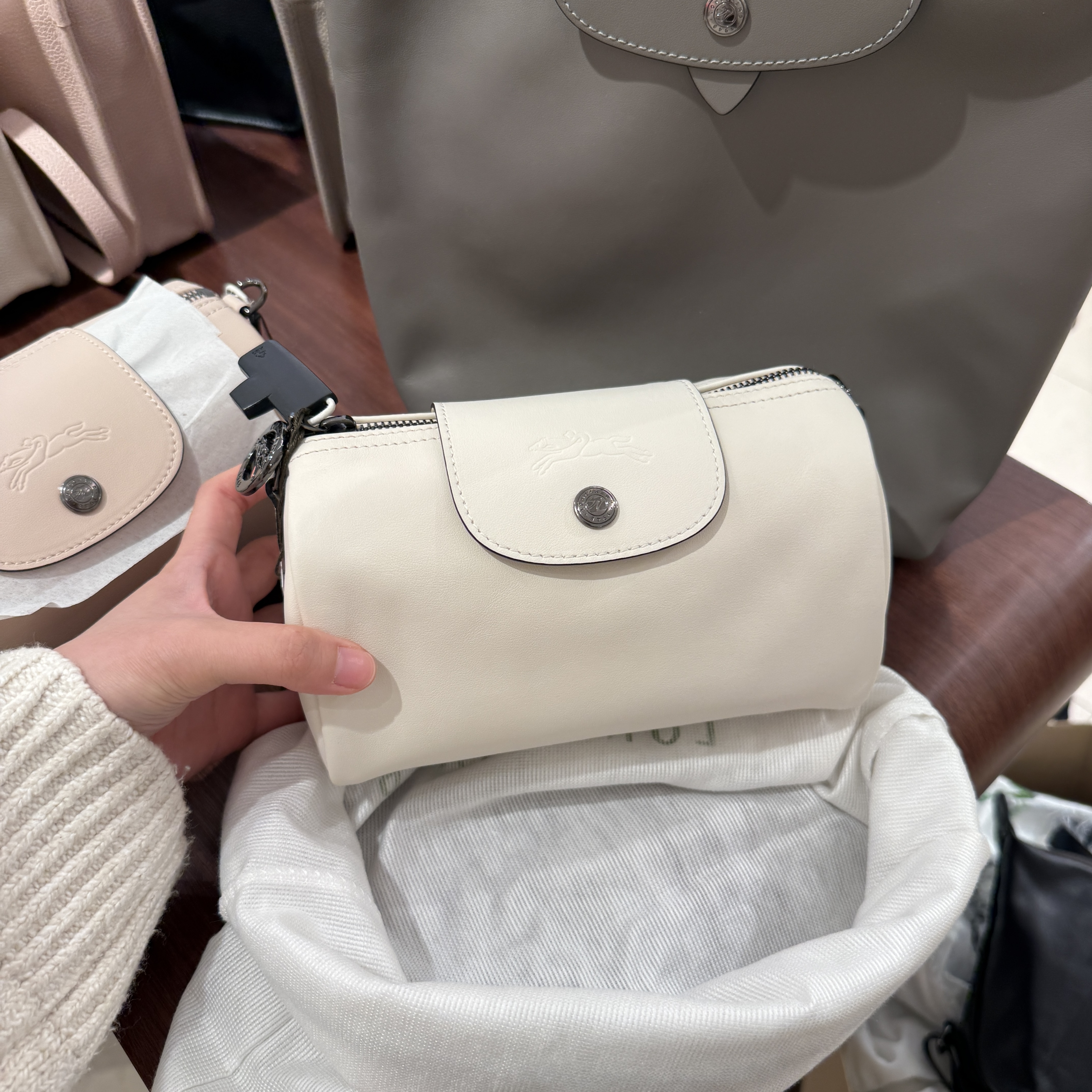 Longchamp la pliage xtra roll leather crossbody bag milk white
