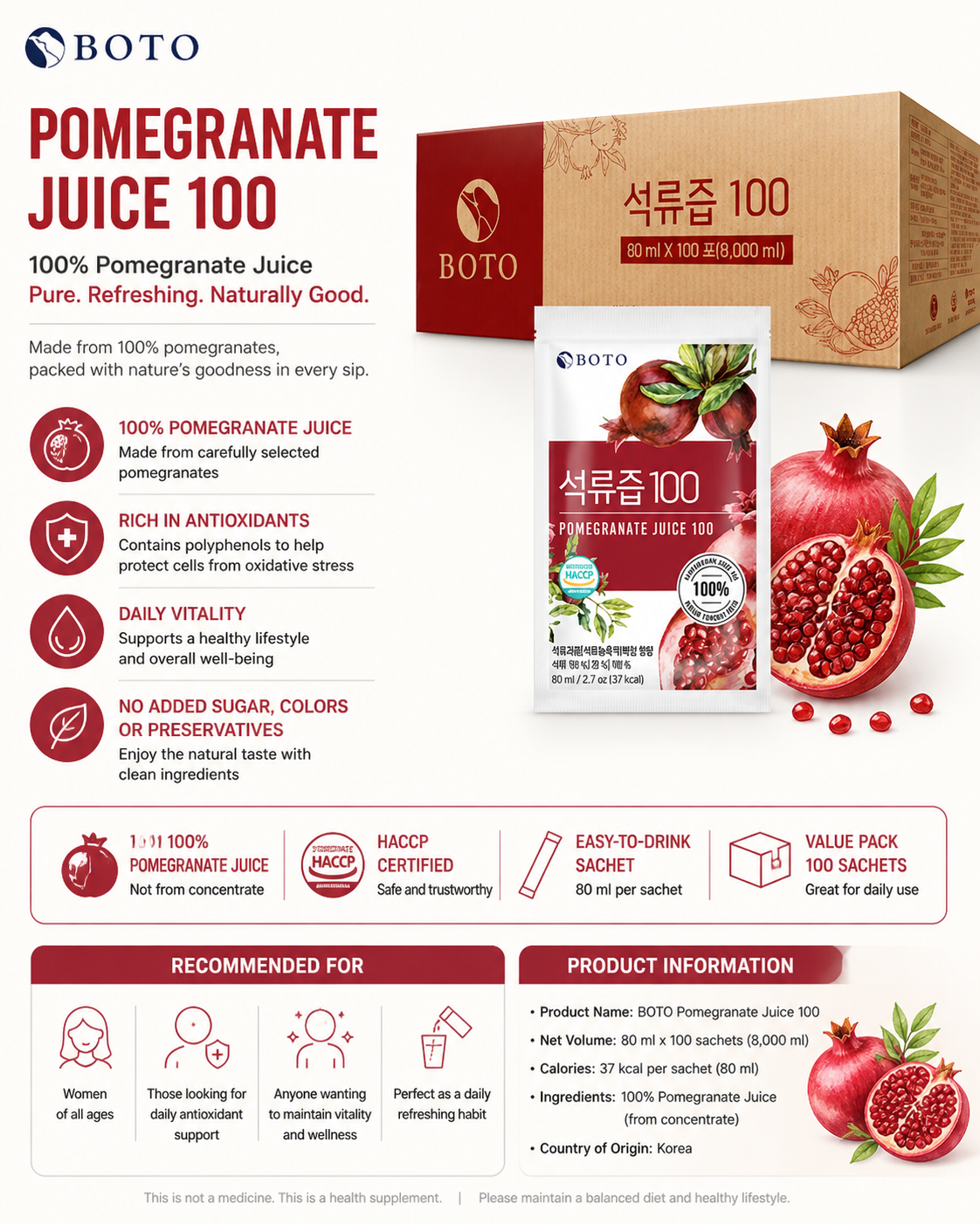 KR812 BOTO Pomegranate Juice 100 (80ml x 100)