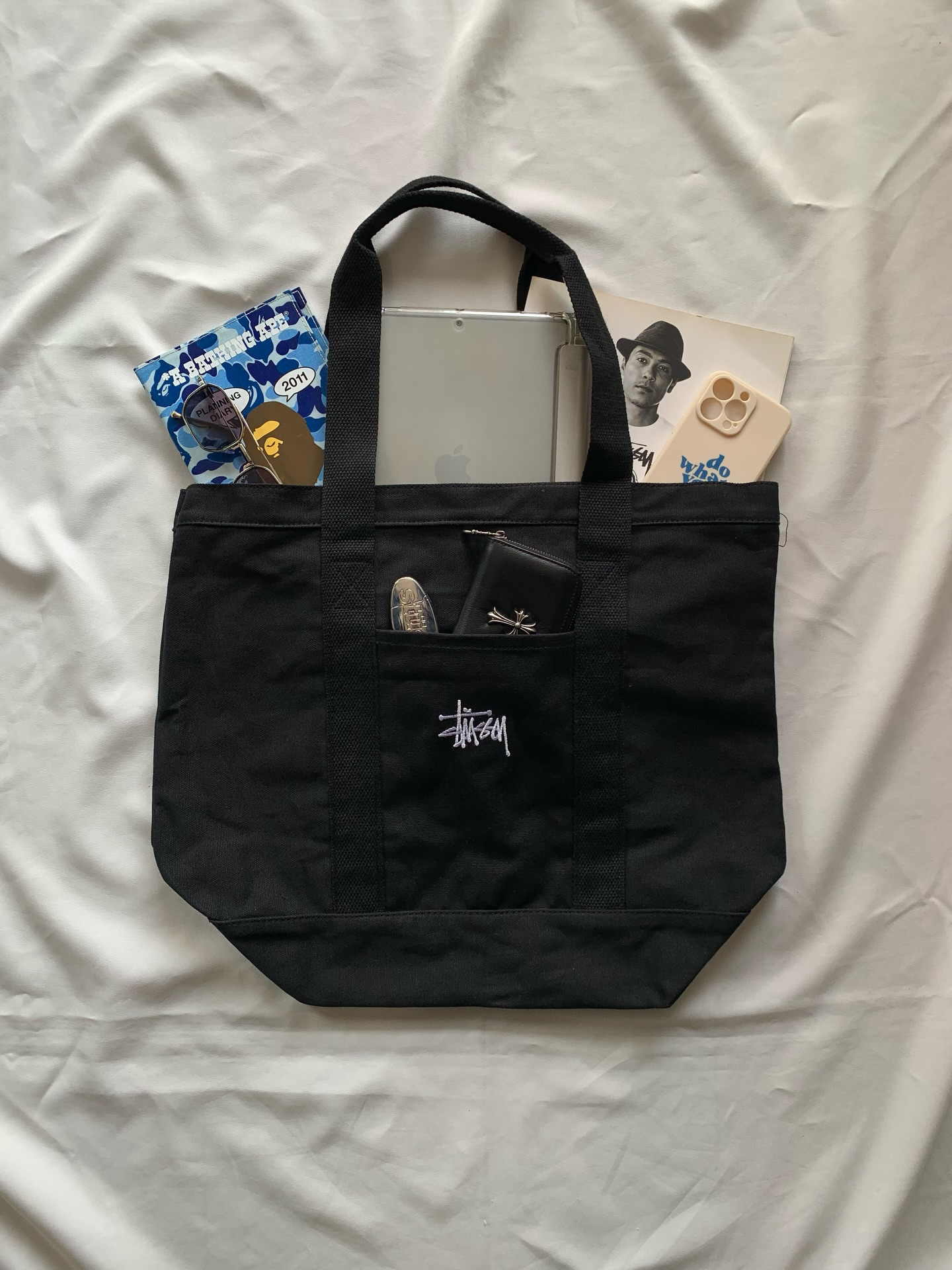 代購-Stussy 小LOGO印花 帆布 托特包 手提包