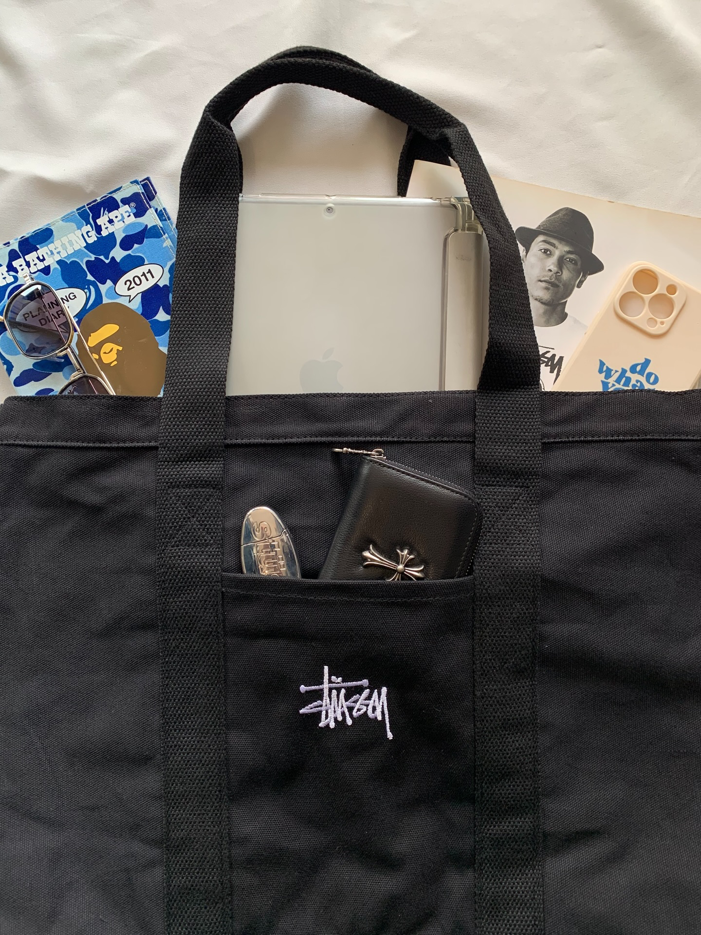 代購-Stussy 小LOGO印花 帆布 托特包 手提包