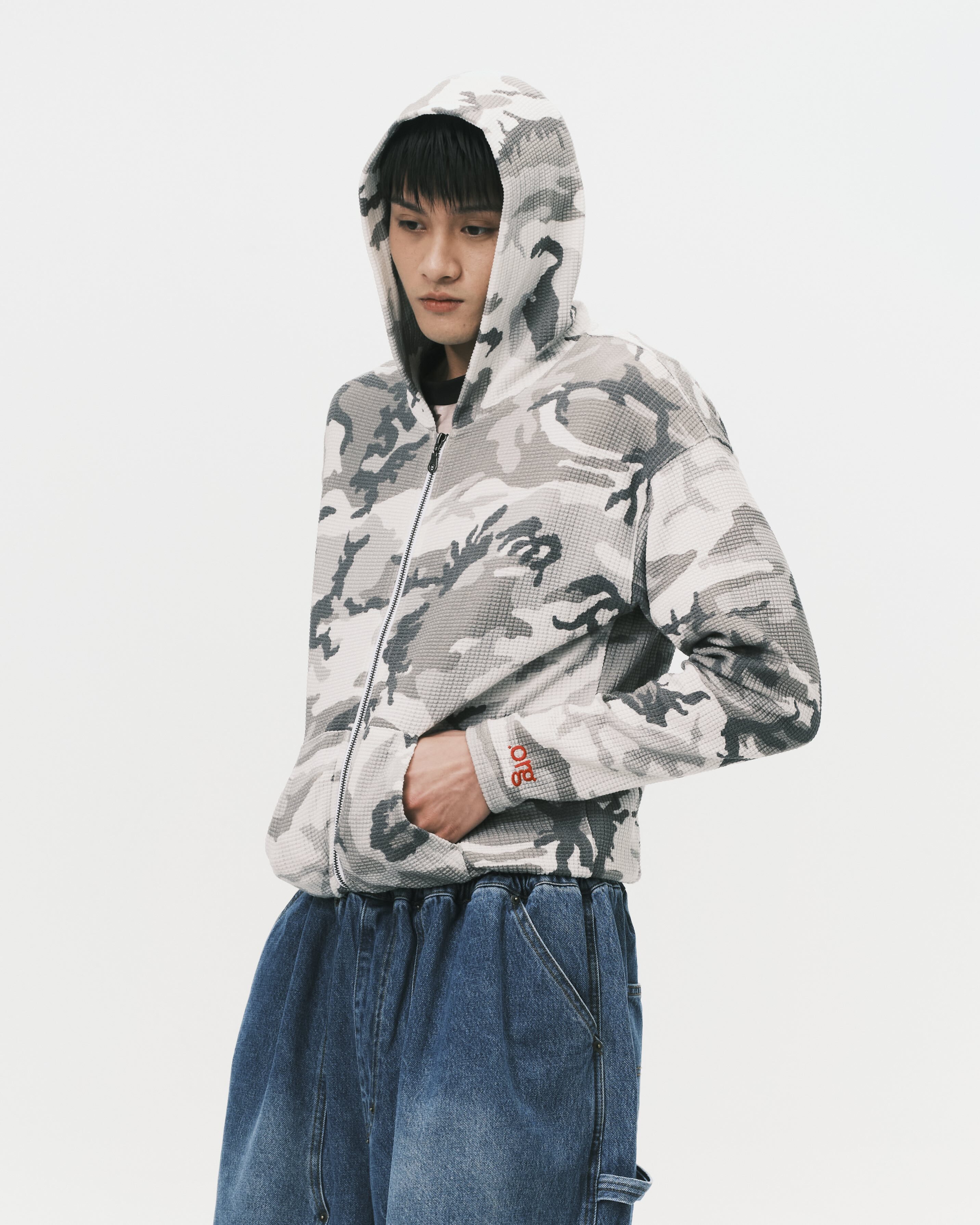 nul1.org ｜(nu-23) - Slim Waﬄe Zip Hoodie Urban Woodland (Camo)