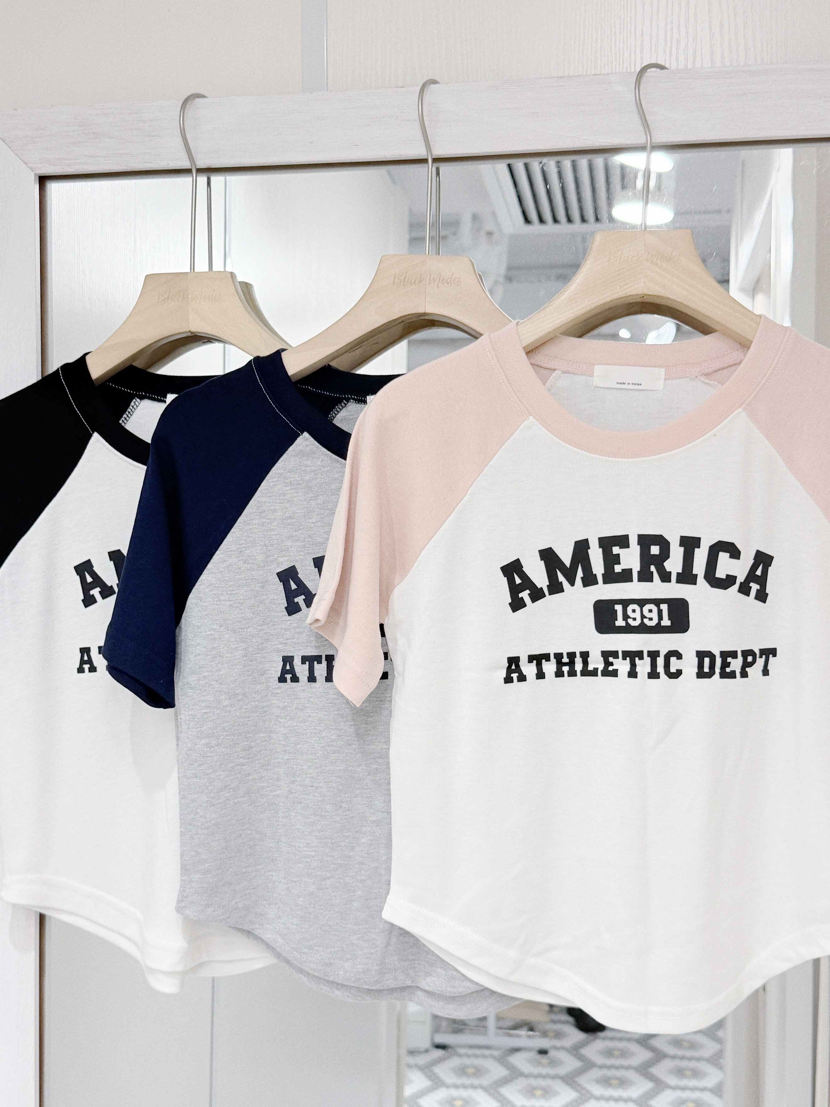 T1486｜牛角袖拼色修腰 AMERICA 1991 TEE