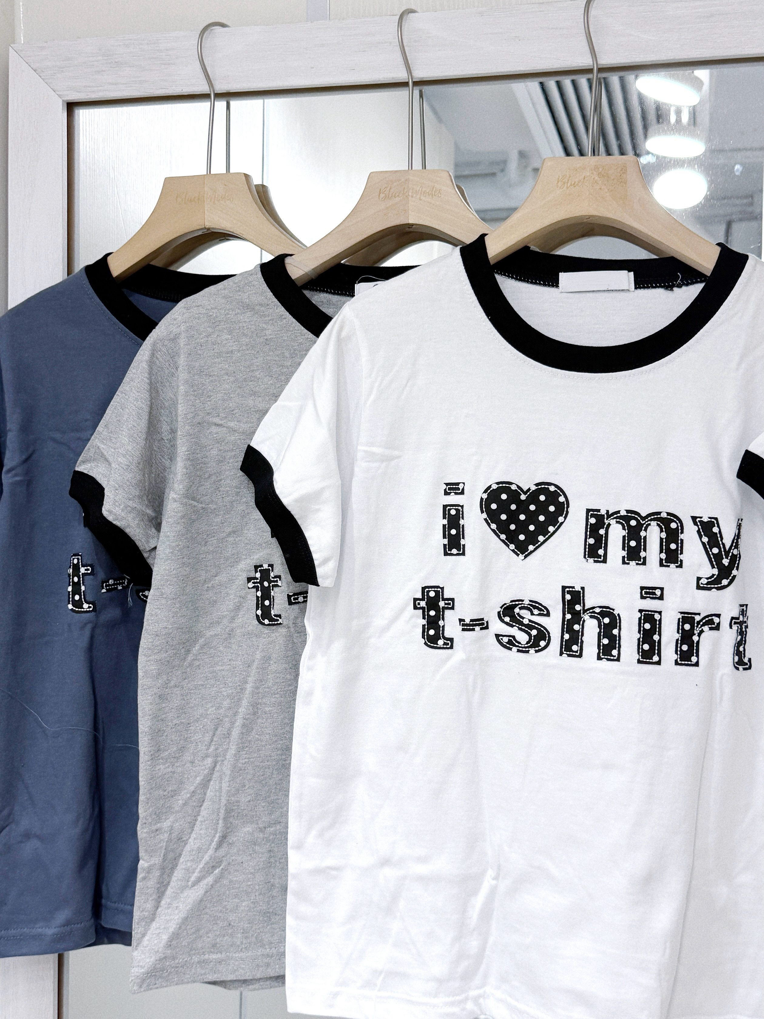 T1481｜韓系古早味撞色邊波點 i ♥︎ my t-shirt TEE