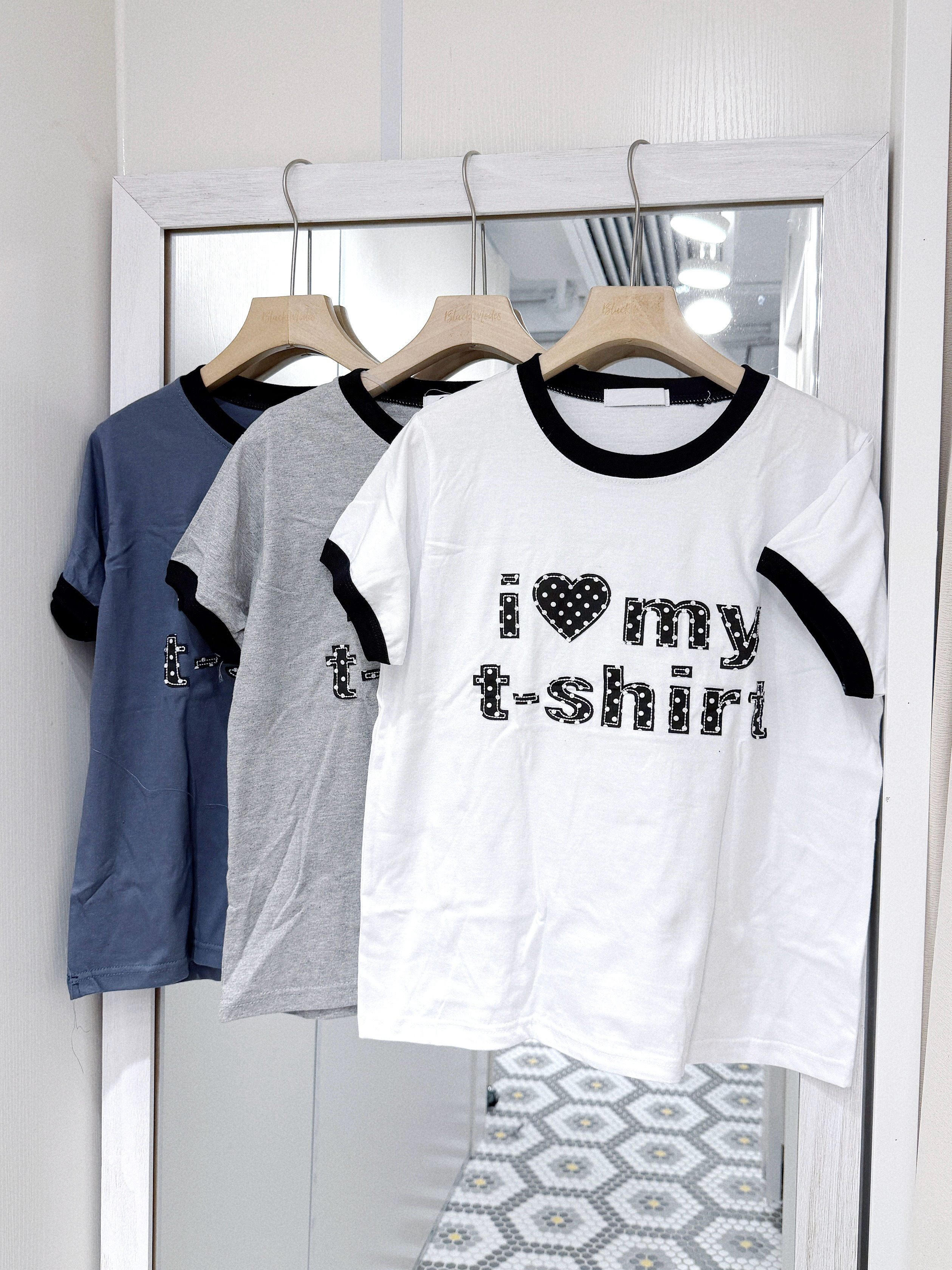 T1481｜韓系古早味撞色邊波點 i ♥︎ my t-shirt TEE