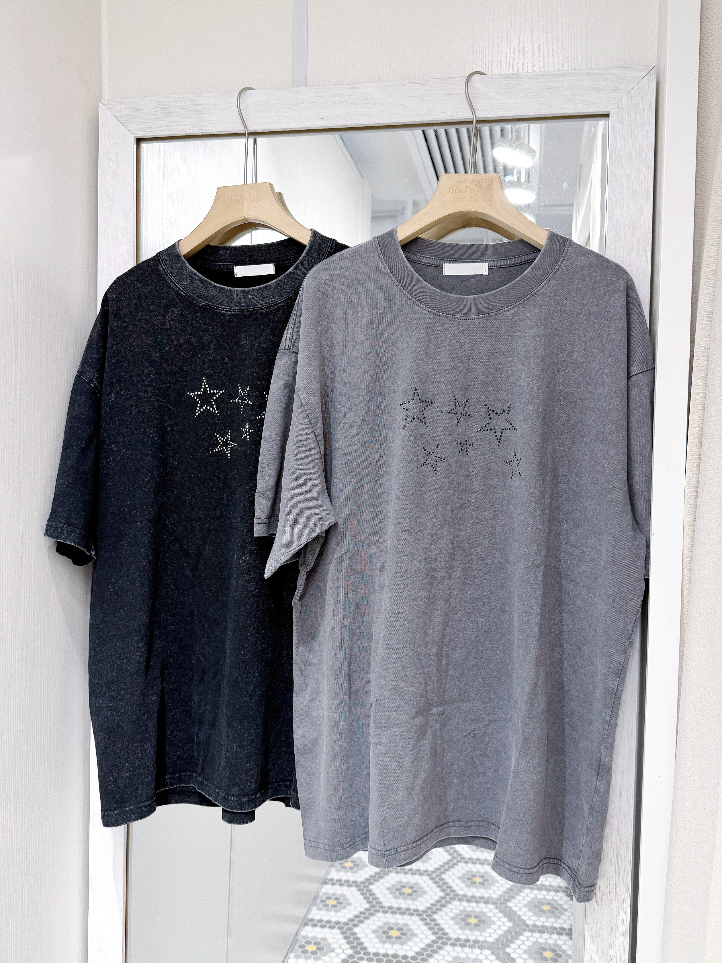 T1479｜型格風洗水感水鑽星星oversize TEE⋆˚✰ ݁˖⭑.ᐟ