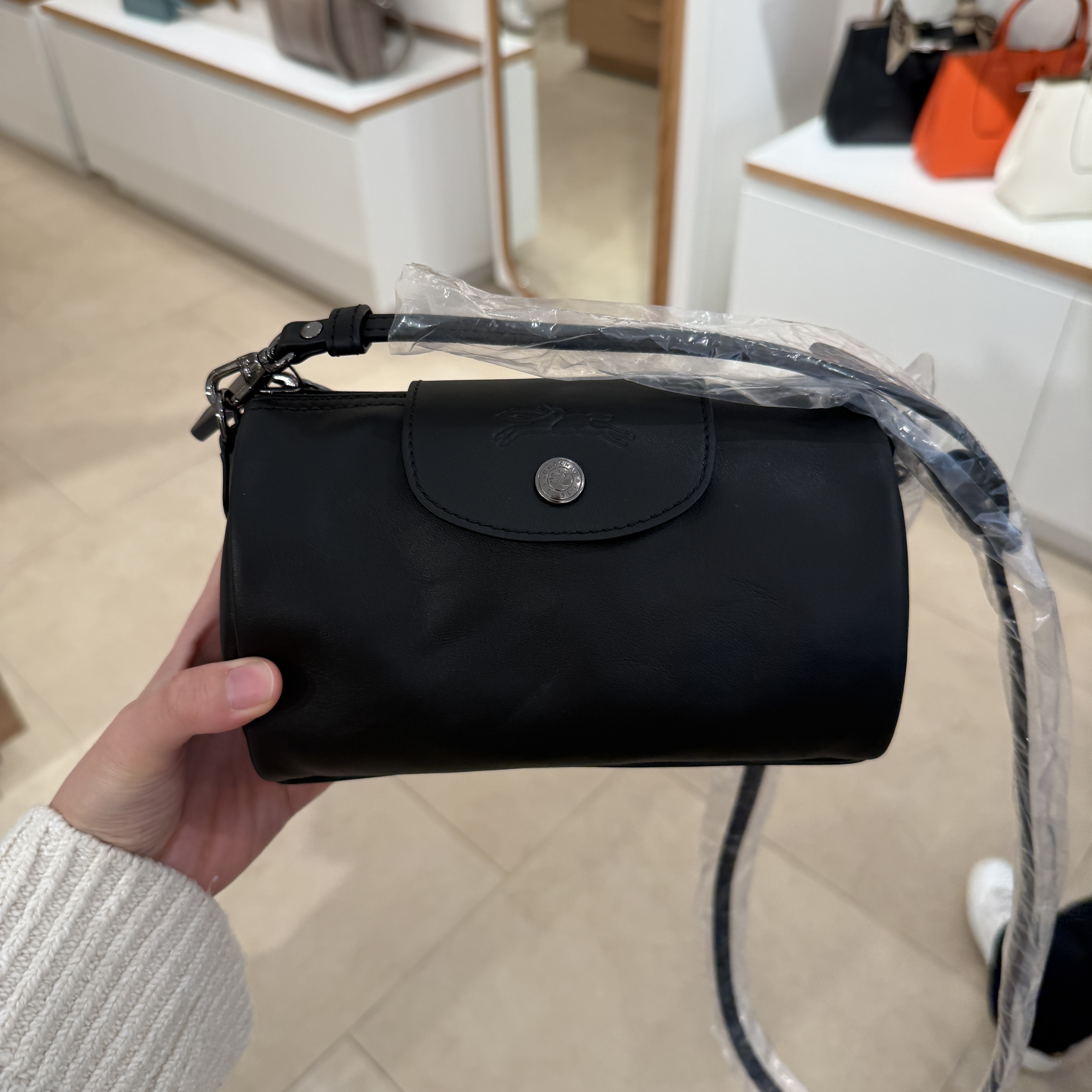 Longchamp la pliage xtra roll leather crossbody bag Black