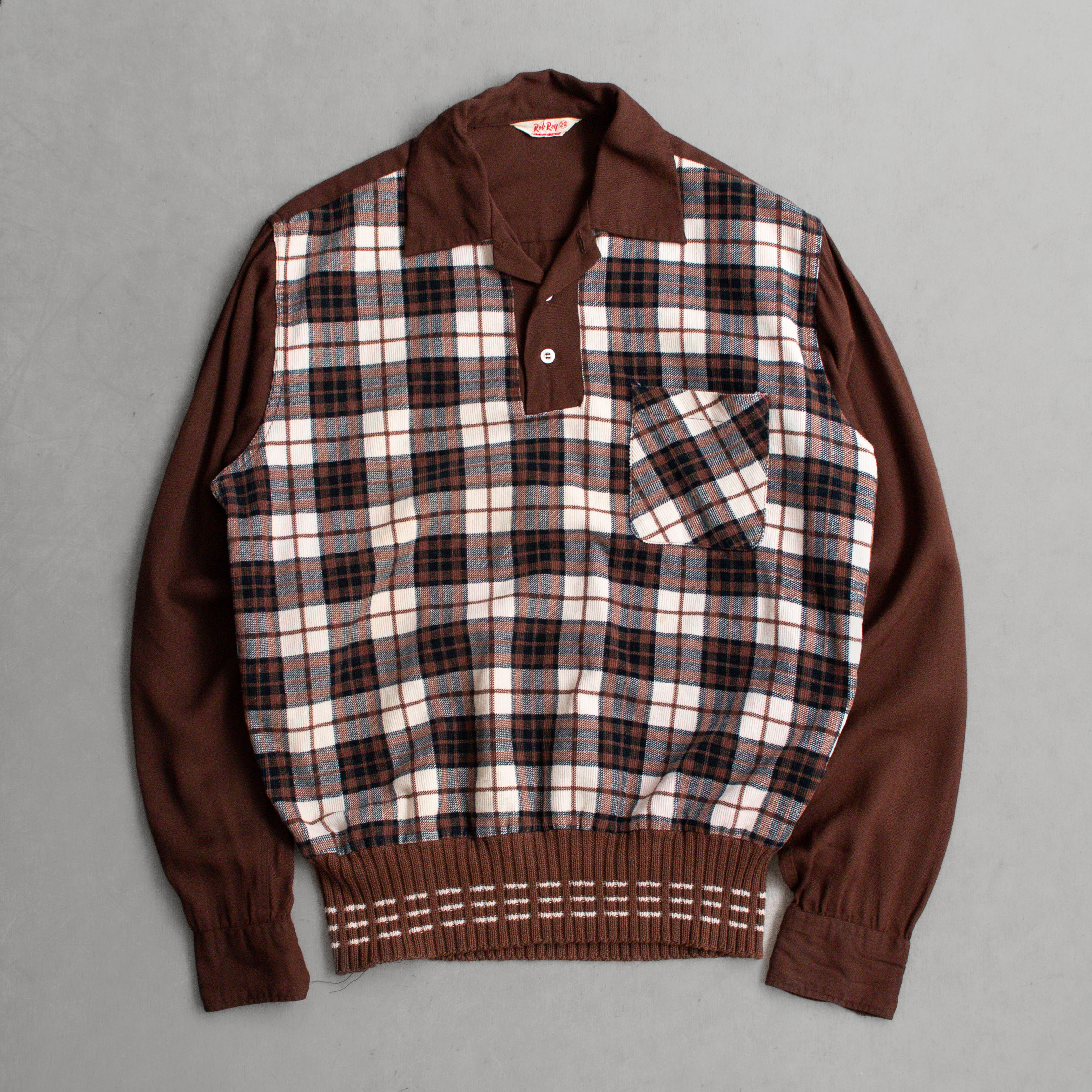 50S VINTAGE RAYON PULLOVER SHIRT 美國製 棕色 嫘縈 長袖 套頭 襯衫