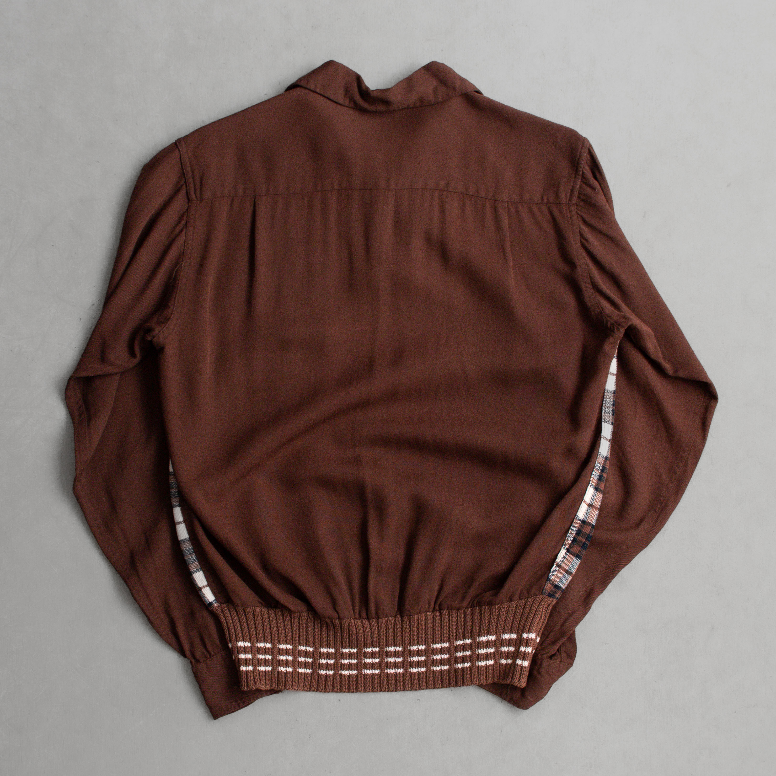 50S VINTAGE RAYON PULLOVER SHIRT 美國製 棕色 嫘縈 長袖 套頭 襯衫