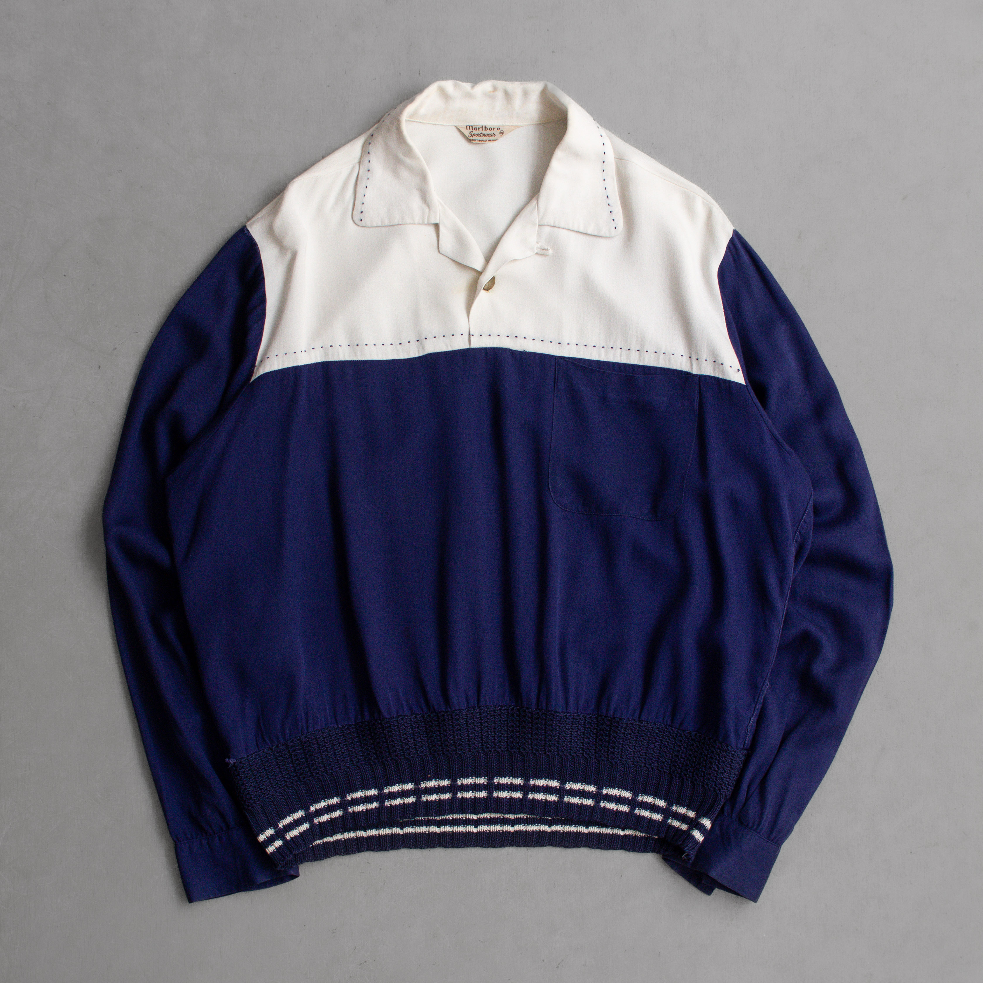 50S MARLBORO RAYON PULLOVER SHIRT 美國製 藍色 嫘縈 長袖 套頭 襯衫