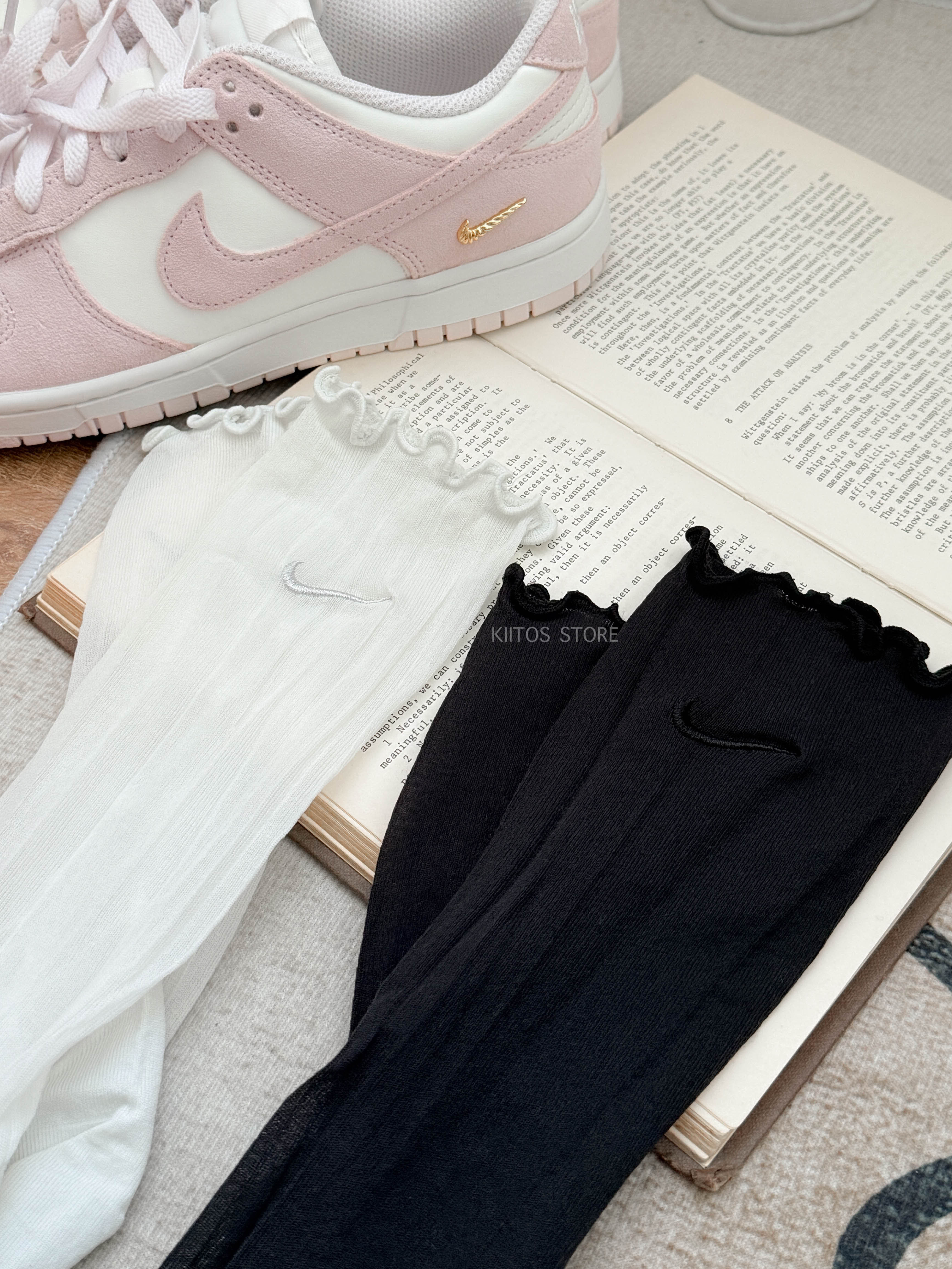 【現貨】NIKE 木耳邊透膚長襪 荷葉邊 白灰 黑 半透明 女款 SK0009-025 SK0009-010