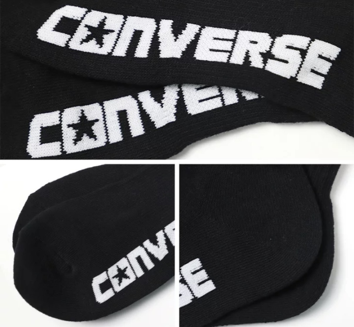 JP Converse 刺繡中筒黑襪 25-27 0819 0796