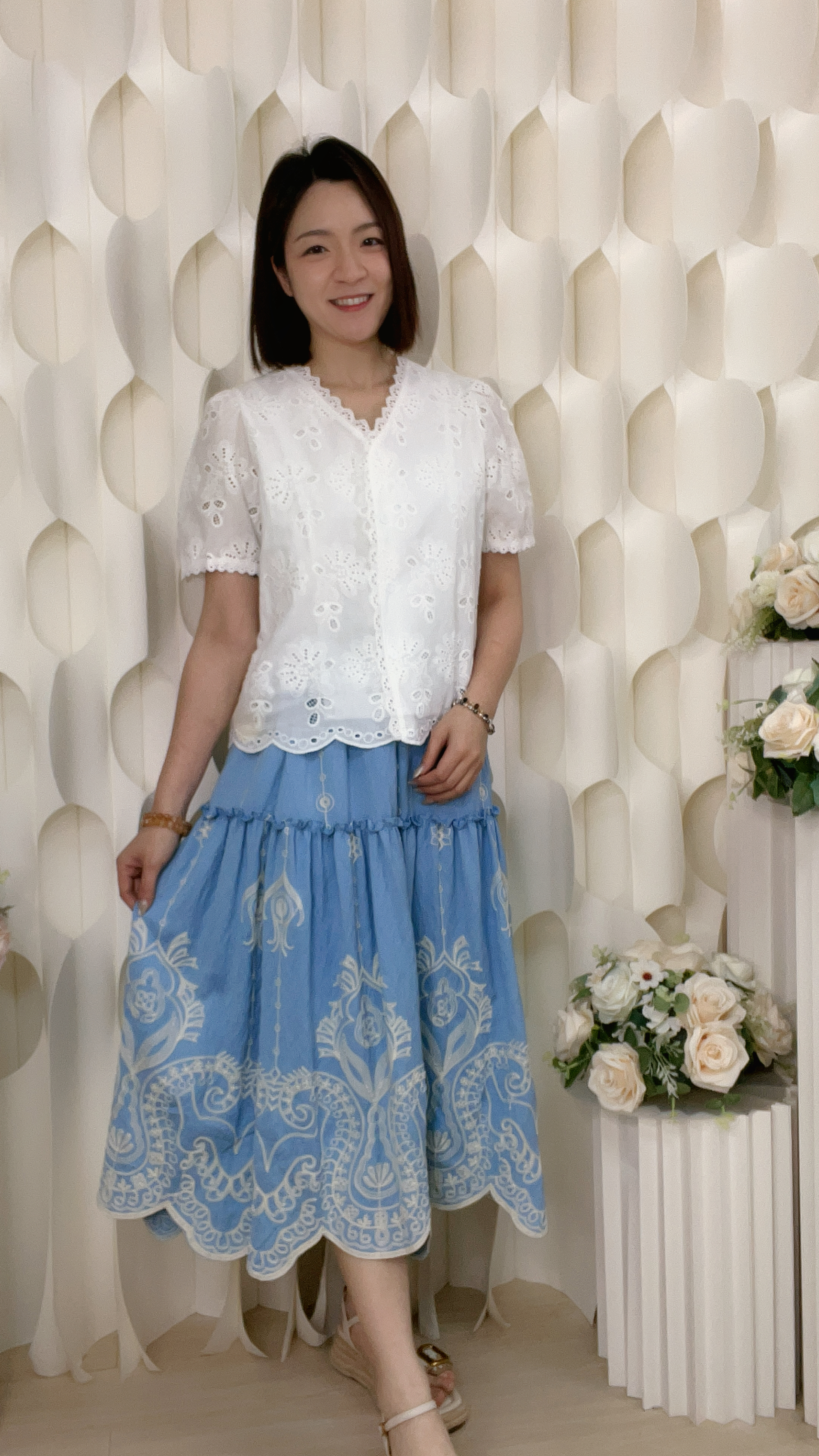 刺繡花棉麻半截裙 ( 腰24-38 臀52 長31吋 ) 3892 #0105clo