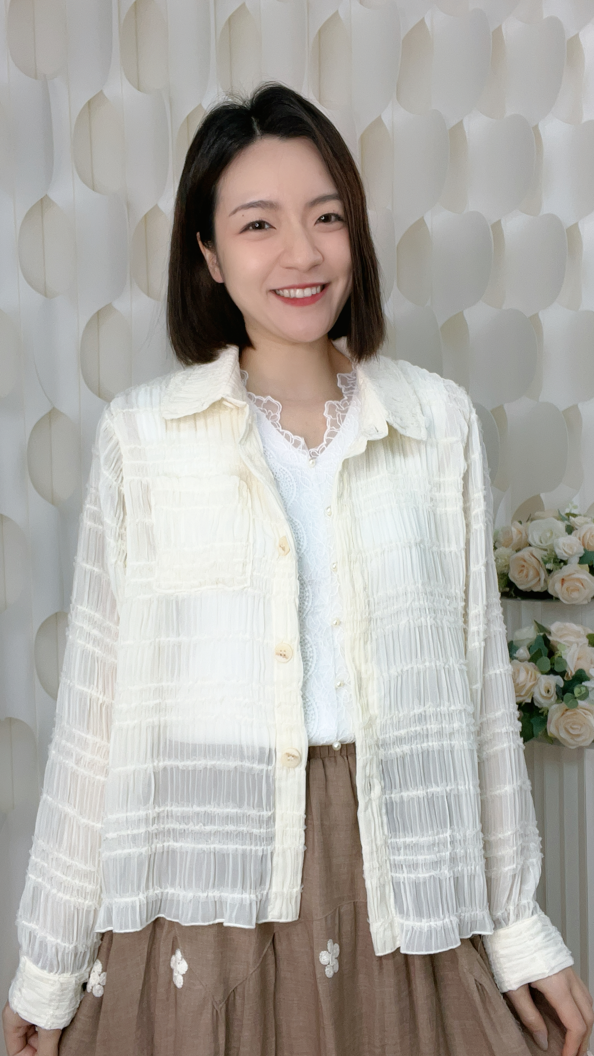 雪紡皺摺上衣/外套 ( 胸:42 腰:46 長22吋 ) 37102#0105clo