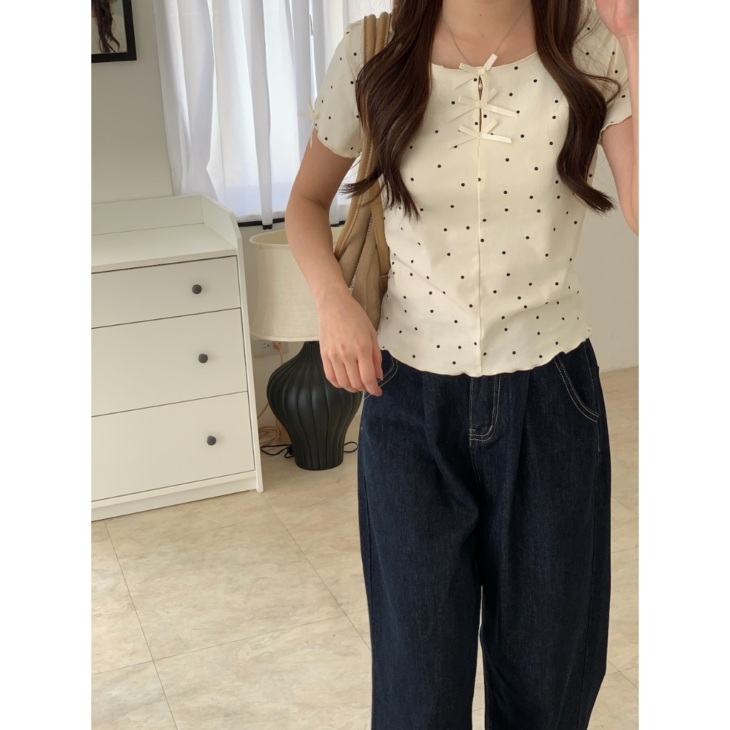 A05 今天是波點女孩 蝴蝶結造型棉tee #9939
